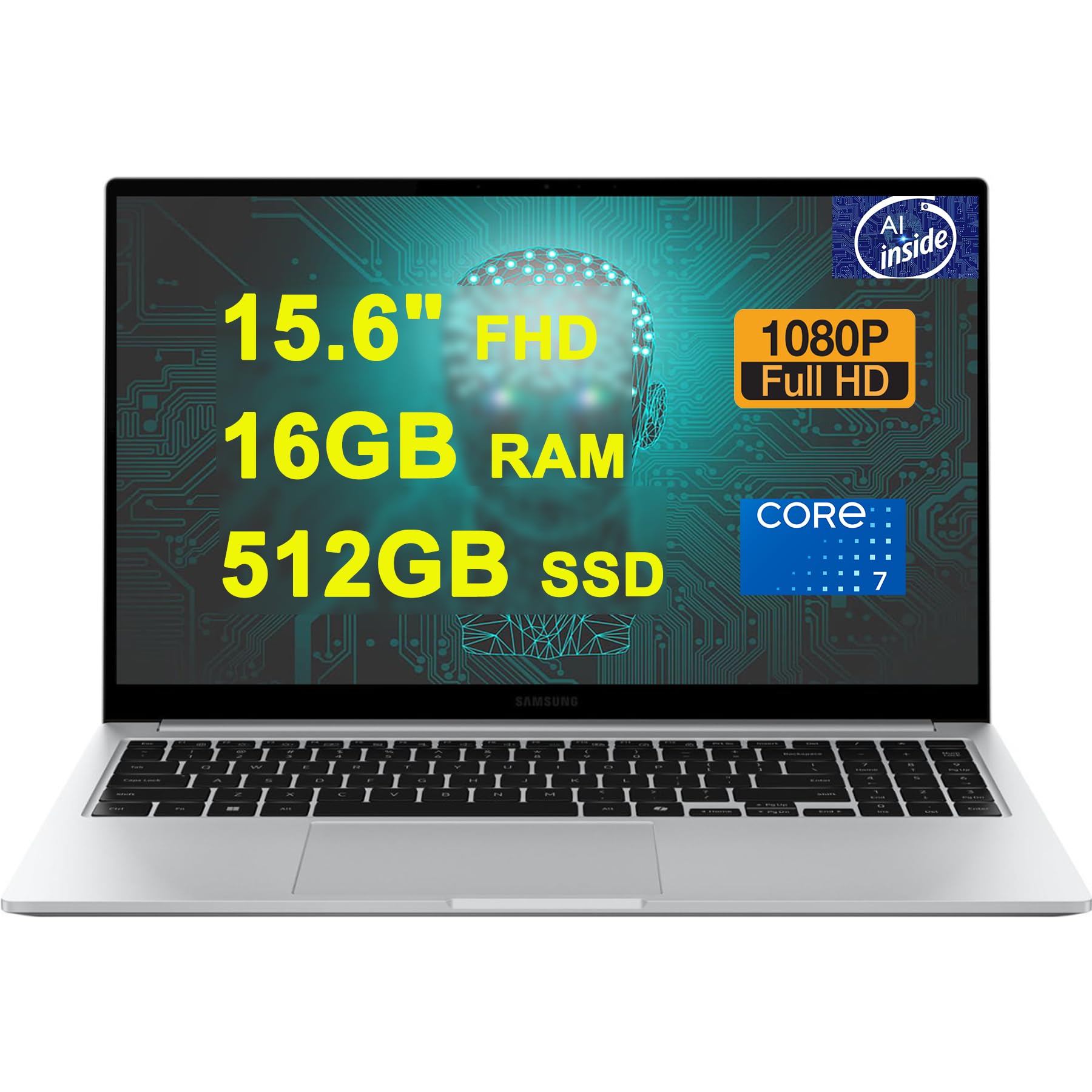 SAMSUNG Galaxy Book 4 Business Copilot AI PC Laptop 15.6 FHD Intel 10-core Core 7 150U (>i7-1335U) 16GB RAM 512GB SSD Backlit Fi