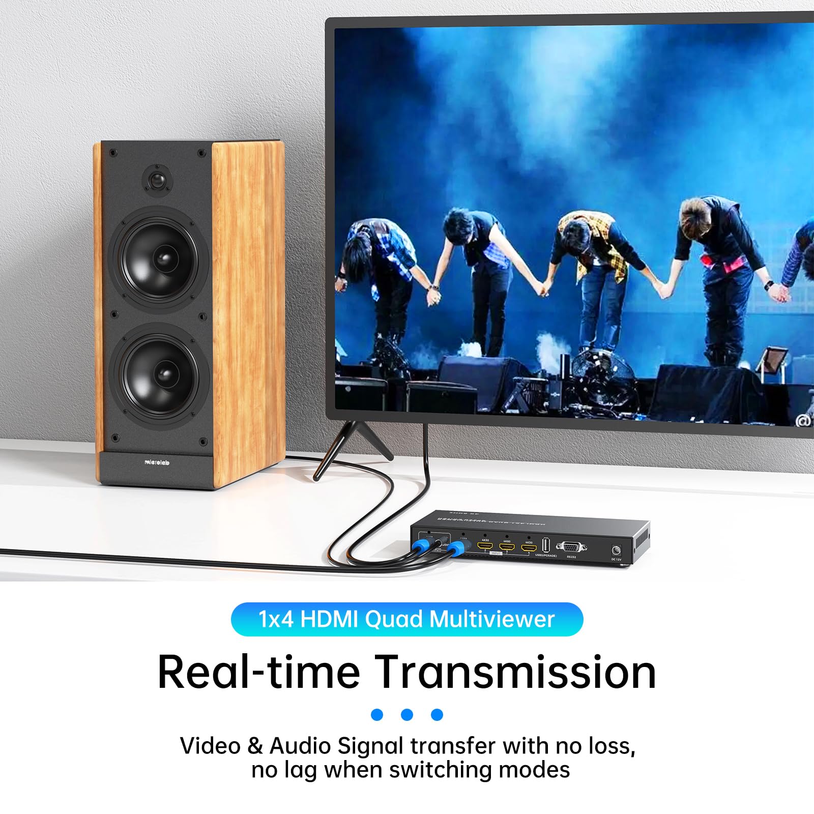 4K Hdmi Quad Multi Viewer 4X1, Yinker 4 In 1 Out Hdmi Quad Switcher 1 To 4 Screen Multiviewer For 4K@60Hz, Supports Audio Extractor & Screen Rotation & 8 Display Modes Pip Pbp & Ir Remote & Rs232