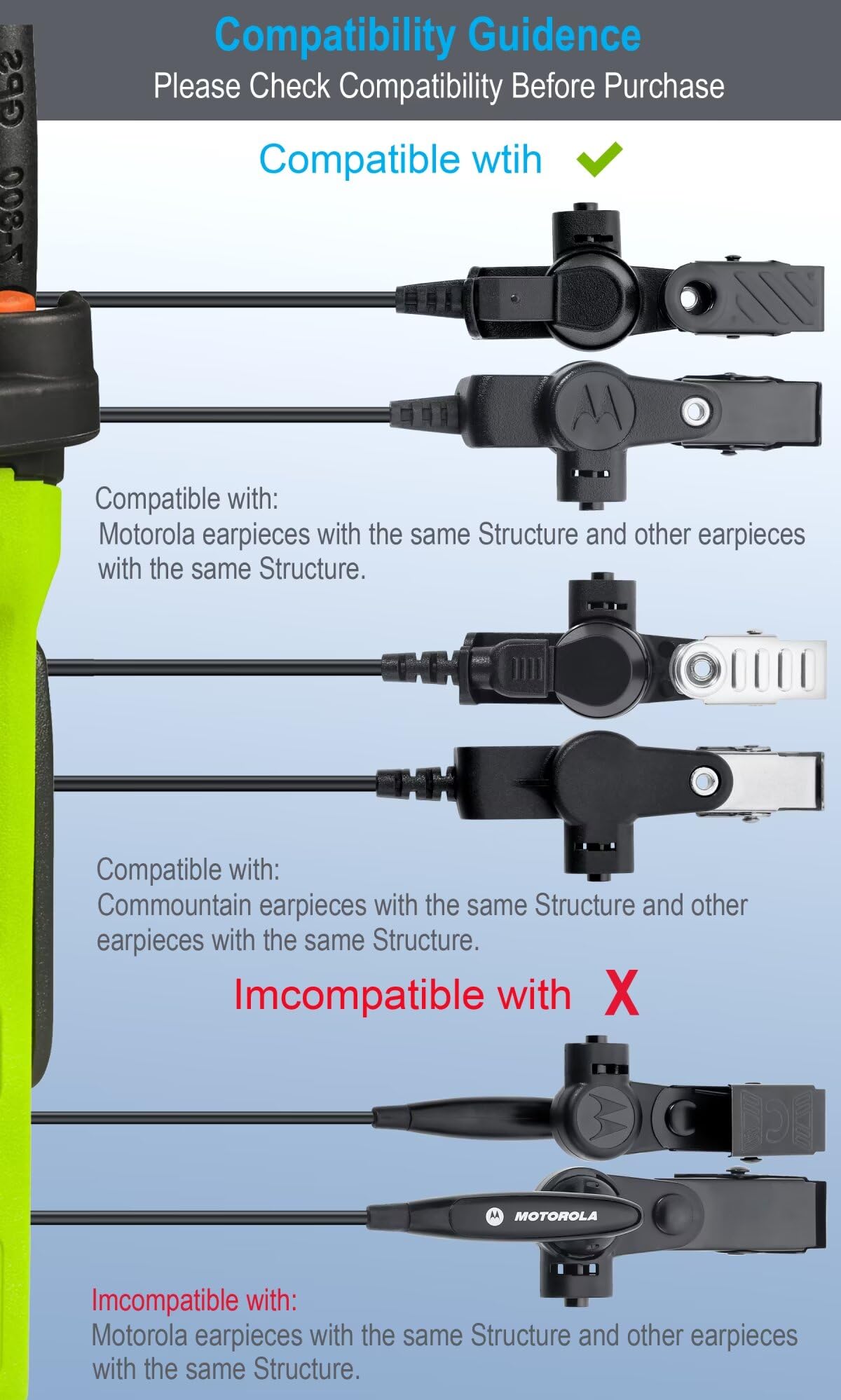 Commountain Clear Acoustic Tube For Two Way Radio Earpieces And Headset; Skin Friendly&Uv Resistant Tpu Coil Tube; Compatible With Motorola Earpieces, Commountain Earpiece And More; Fit For Right Ear