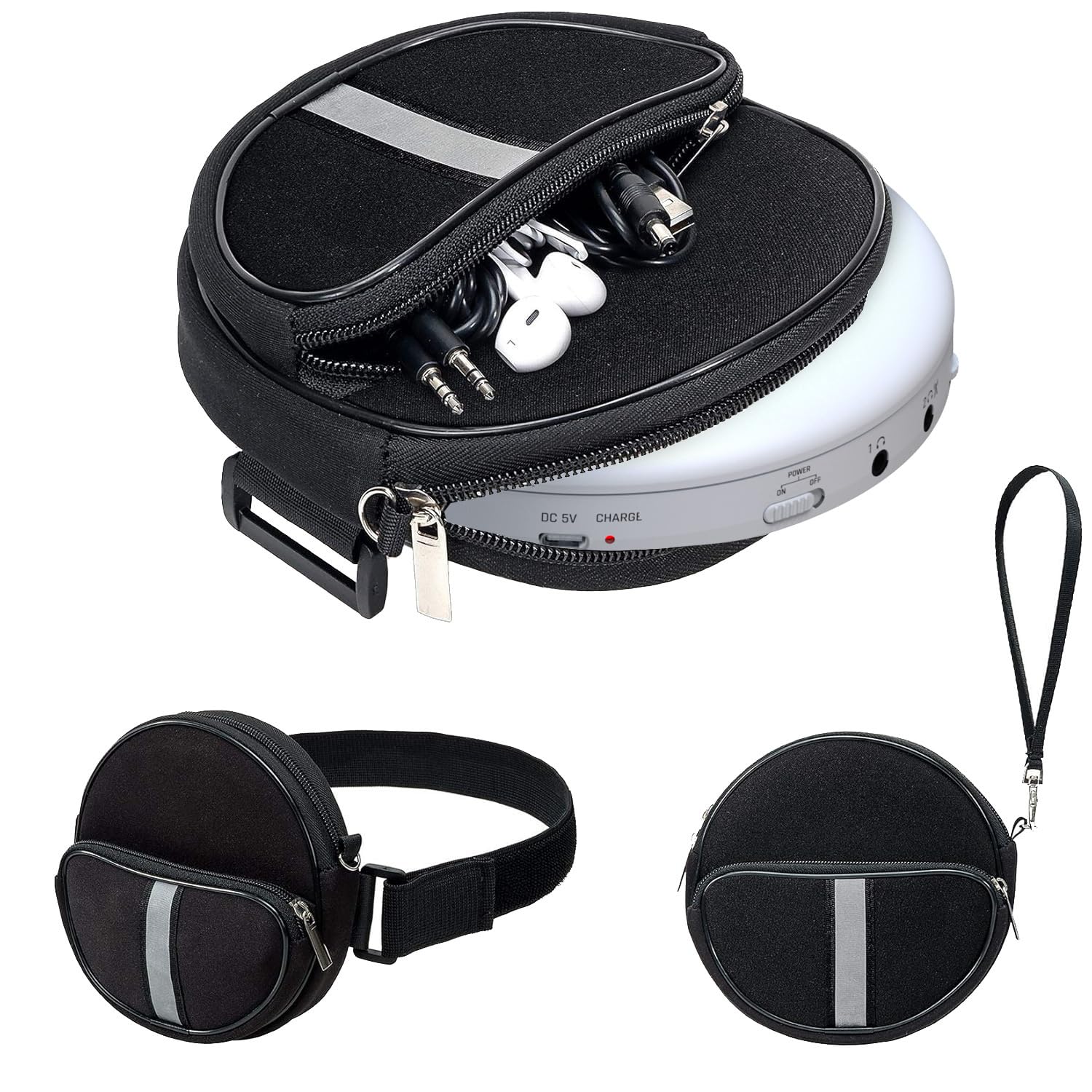 KLIM Portable CD Player Case, Waterproof Portable CD Player Carrying Case, Adjustable Strap, Suitcase with 3 Compartments