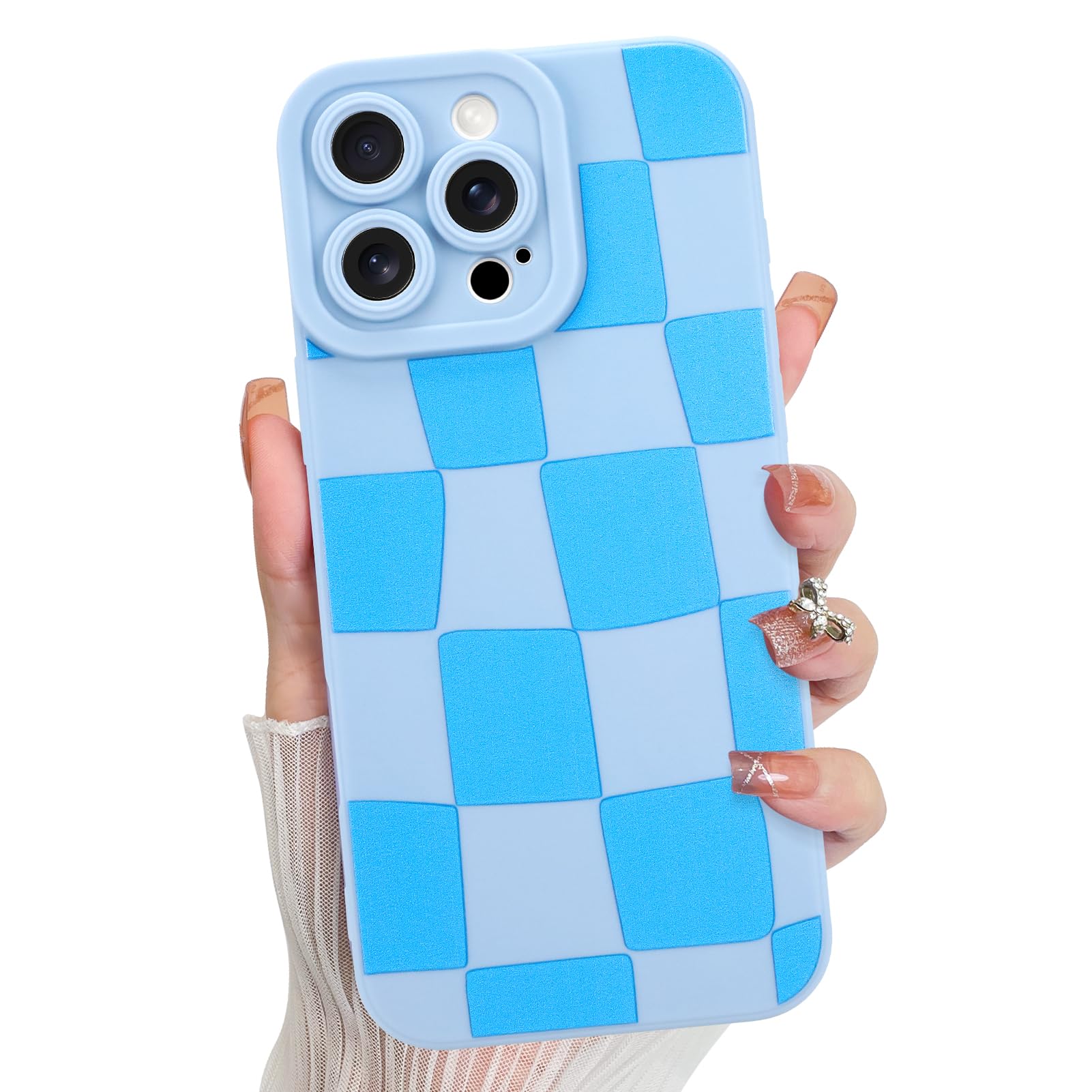 KANGHAR Compatible with iPhone 15 Pro Case, Silicone Checkered Cute Pattern, Camera Protection Soft Slim Phone Case for Phone Ca