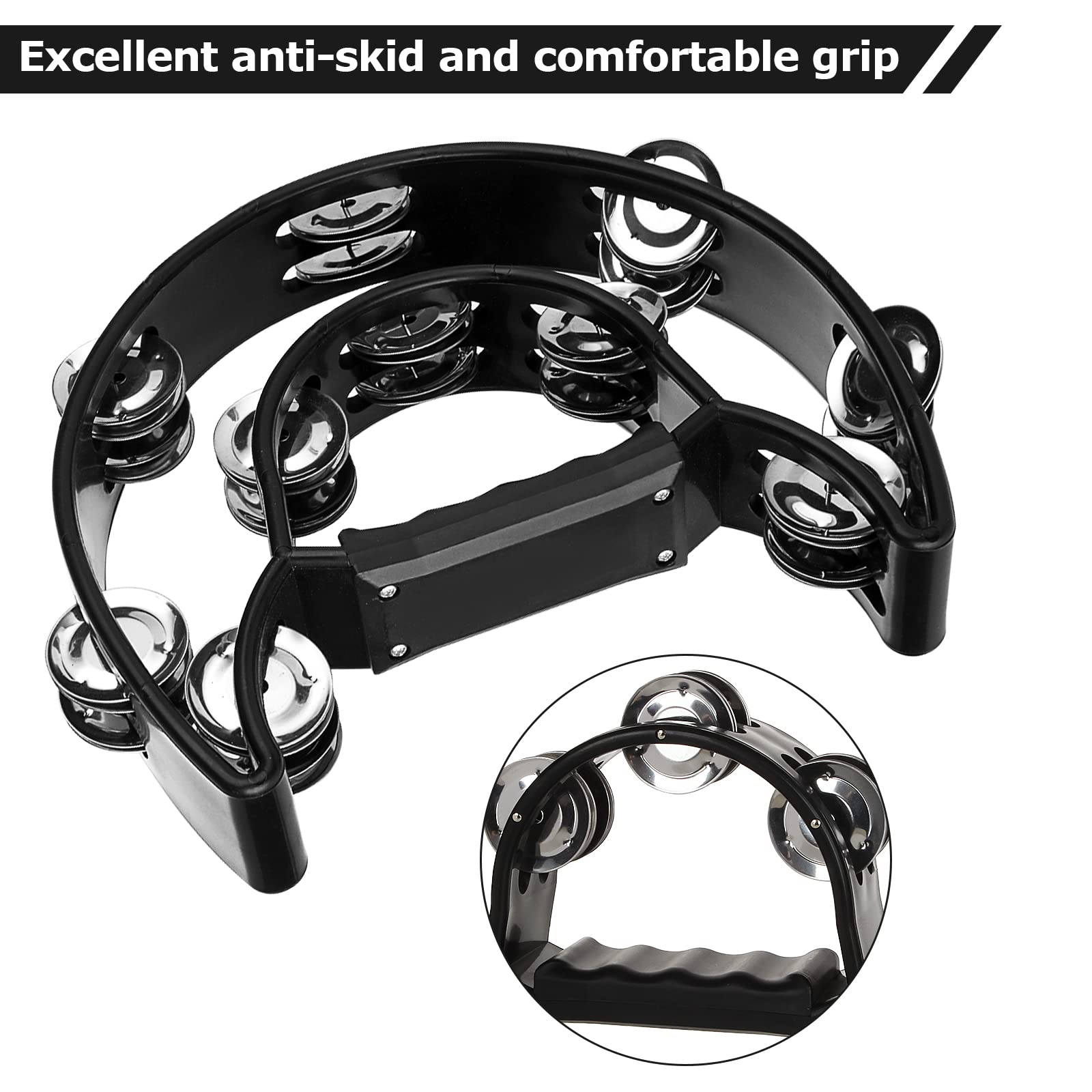 4 Pack Half Moon Handheld Tambourine Metal Jingles Tambourines For Adults   Double Row, Plastic Musical Percussion Tambourines M