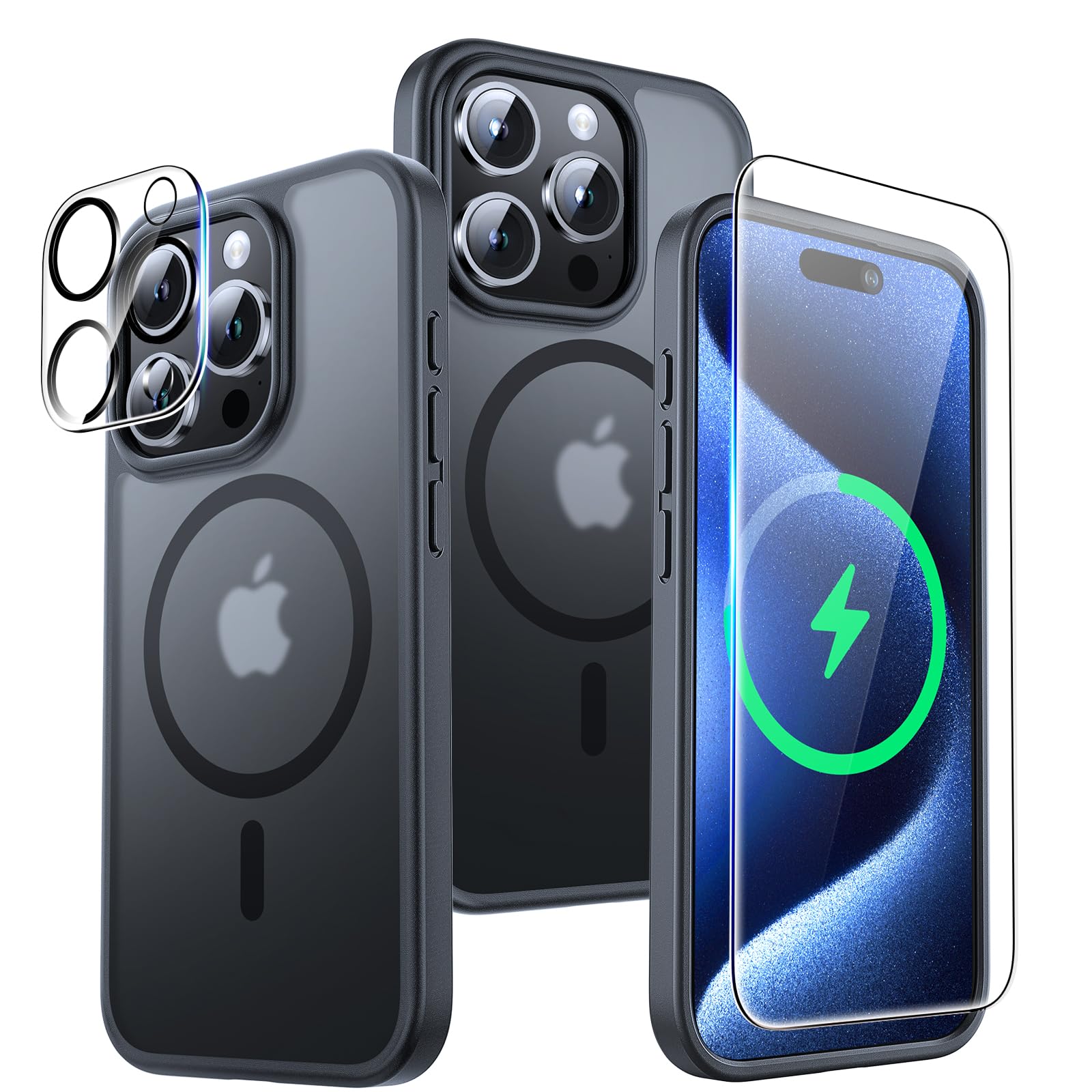 Tauri Magnetic Case For Iphone 15 Pro, [Military Grade Drop Protection] Slim Shockproof Phone Lanyard Case 6.1 Inch  Matte Black