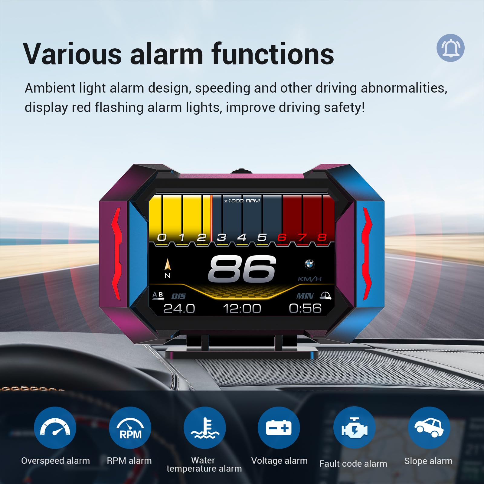 Acecar Obd2 Gauge Car Hud Head Up Display Gauge Display Tachometer Gauge Multi Function Digital Obdii Speedometer With Car Speed