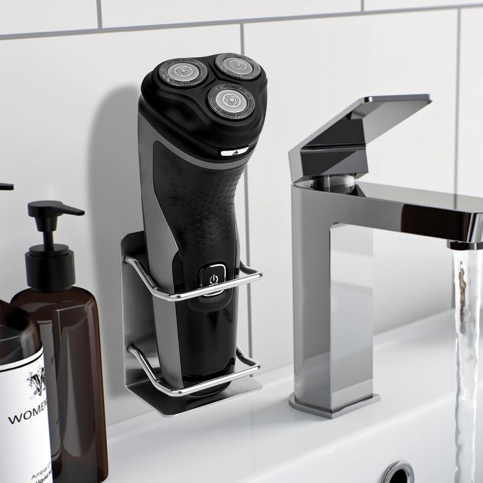 Linkidea 2 Packs Stainless Steel Electric Razor Holder, Mens Electric Shaver Holder For Shower, Bathroom Shaver Organizer Compa