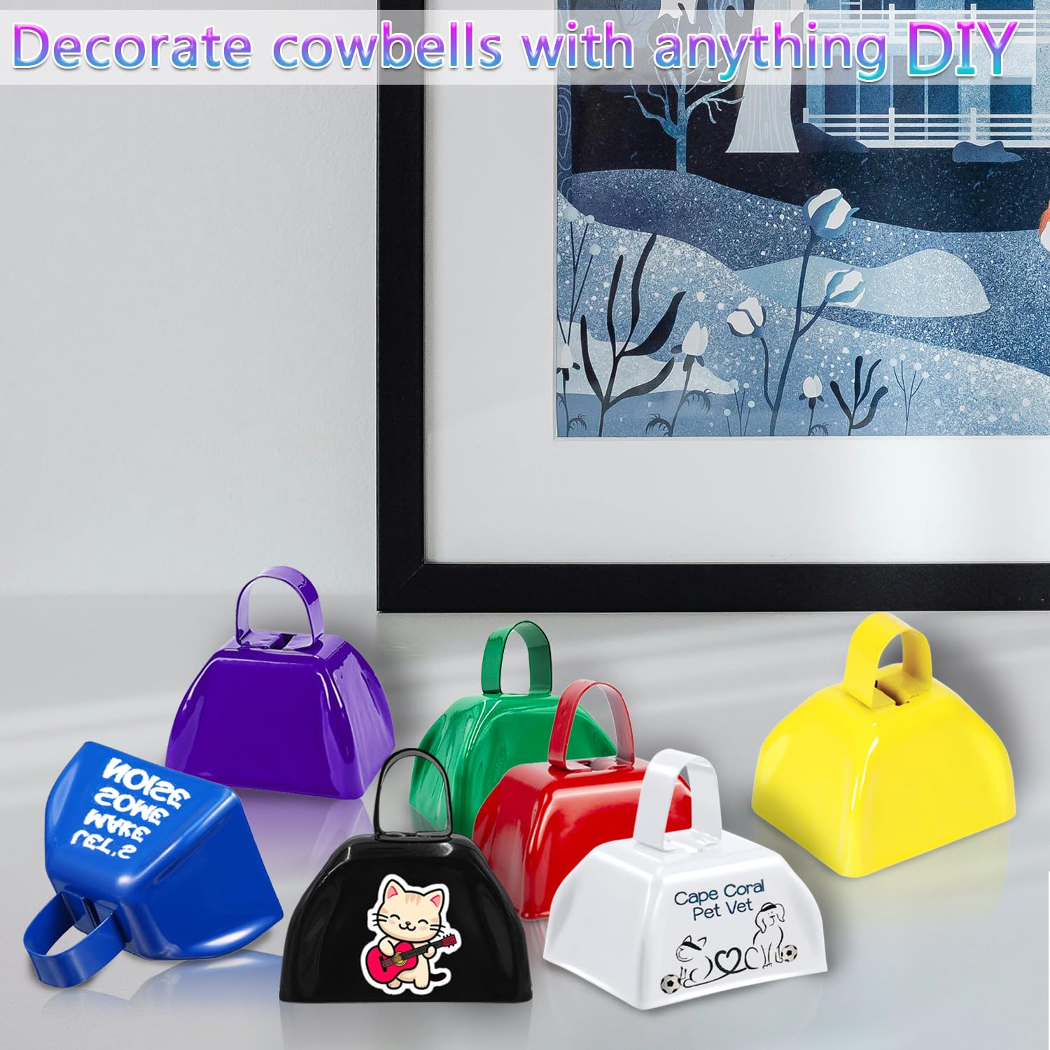 Losyhu 15 Pack Metal Cowbells 3 Inch Blue Cow Bells Noise Makers Loud Cow Bell With Handles, Small Cowbell Hand Percussion Cowbe