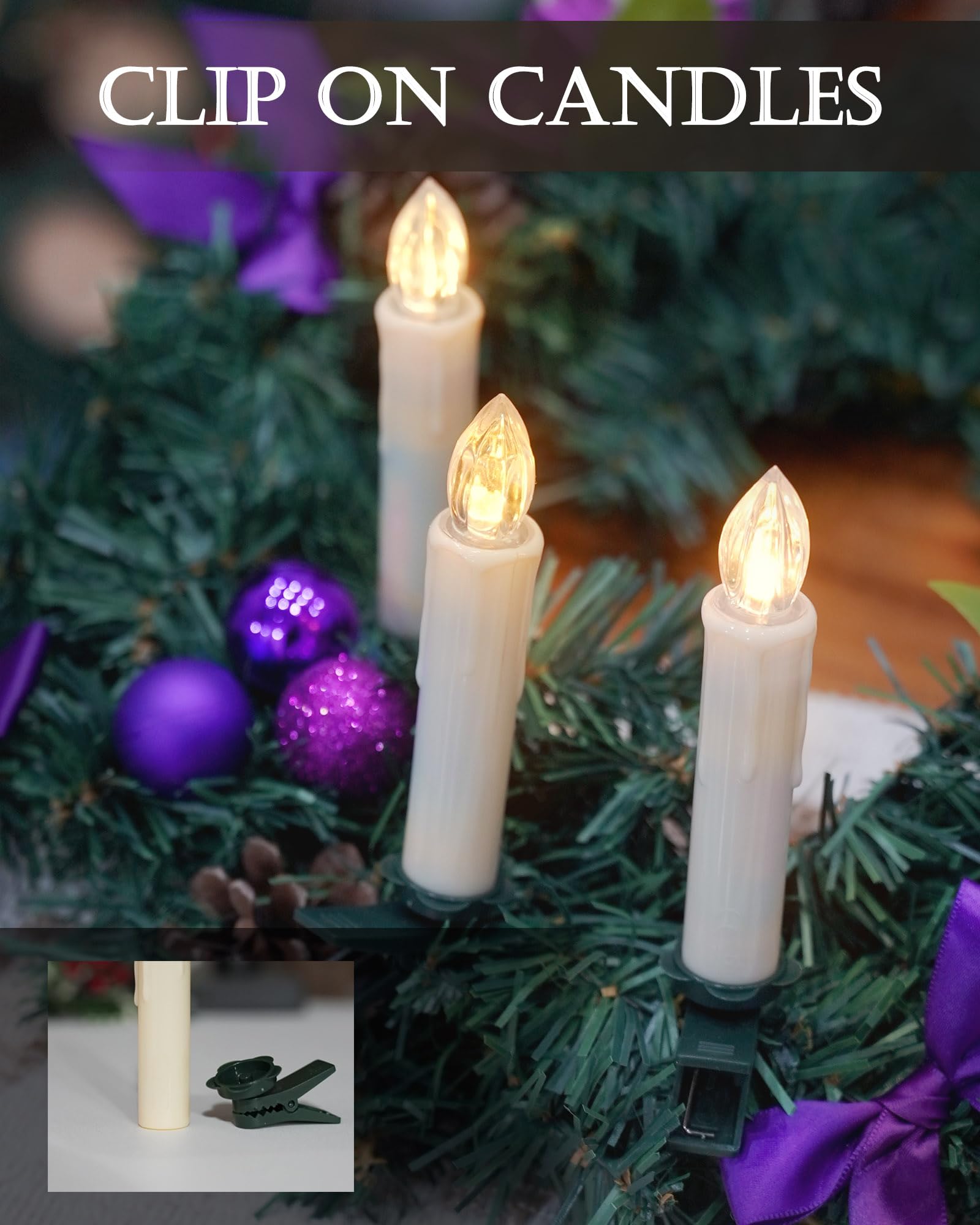 Fpoo 10Pcs Clip On Candles For Christmas Tree, Small Candle Lights Battery Operated With Remote Timer, Flickering Taper Candlest