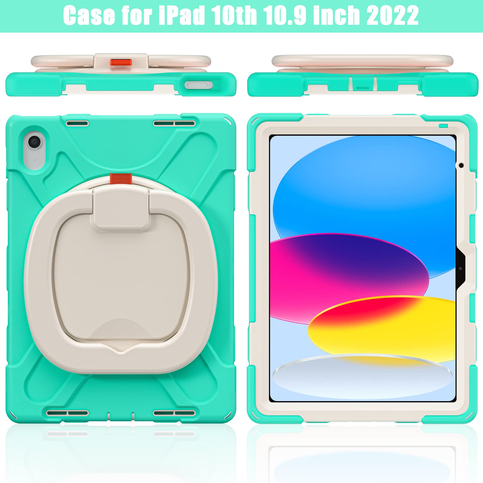 Bkounctk For Ipad 10Th Generation Case 2022,Heavy Sturdy Shockproof Kids Case With Screen Protector,Rotating Stand/Pencil Holder
