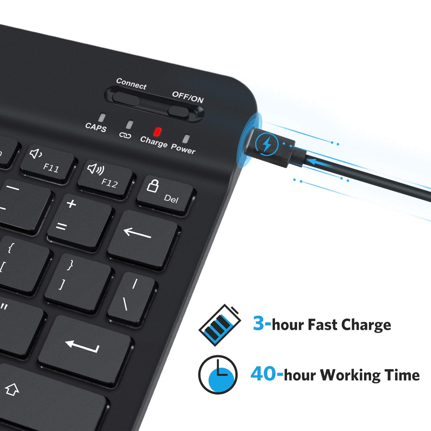 Omoton Bluetooth Keyboard, Wireless Rechargeable Keyboard For Ipad, Ipad Pro, Ipad Mini, Ipad Air With Illuminated Led (Black)