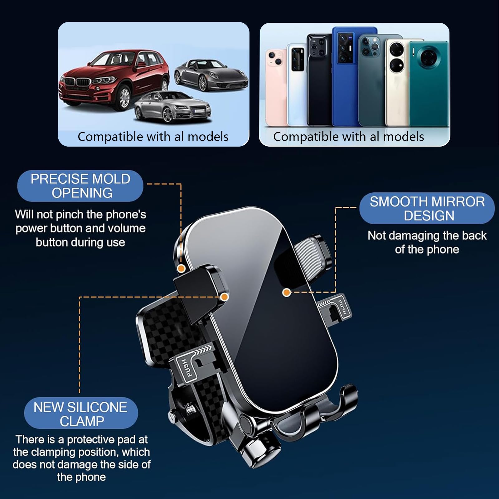 Shakas Center Dashboard Cell Phone Holder, Car Phone Holder Mount, One Hand Pickup And Placement Design Navigation Bracket, 4-7.