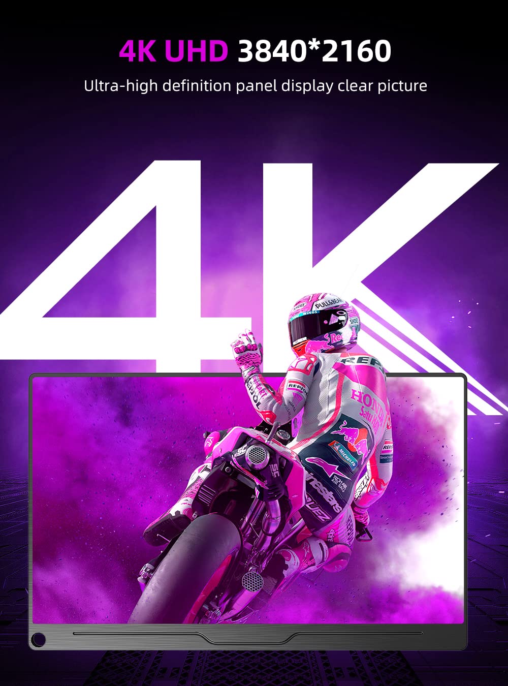 Uperfect Truely 4K Computer Monitor, 15.6'' Uhd Freesync 100% Adobergb 450 Nits Brightness Hdr Ips Speaker Eye Care Game Display