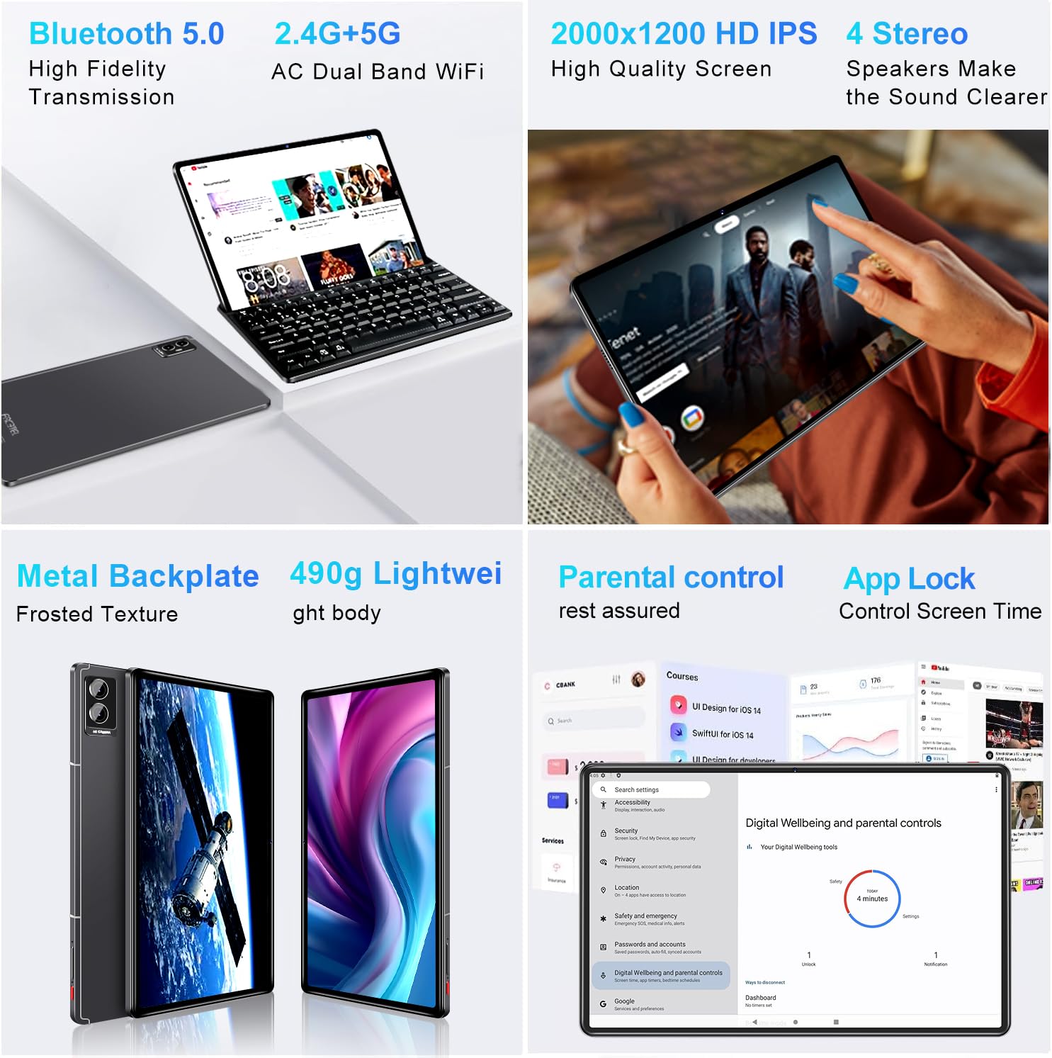 Tablet Android 13 Tablet Pc 11 Inch Tablet Latest With 16Gb+256Gb+1Tb Expand, 8600Mah, Support, Octa Core 2.0 Ghz, 5G Wifi, Dual