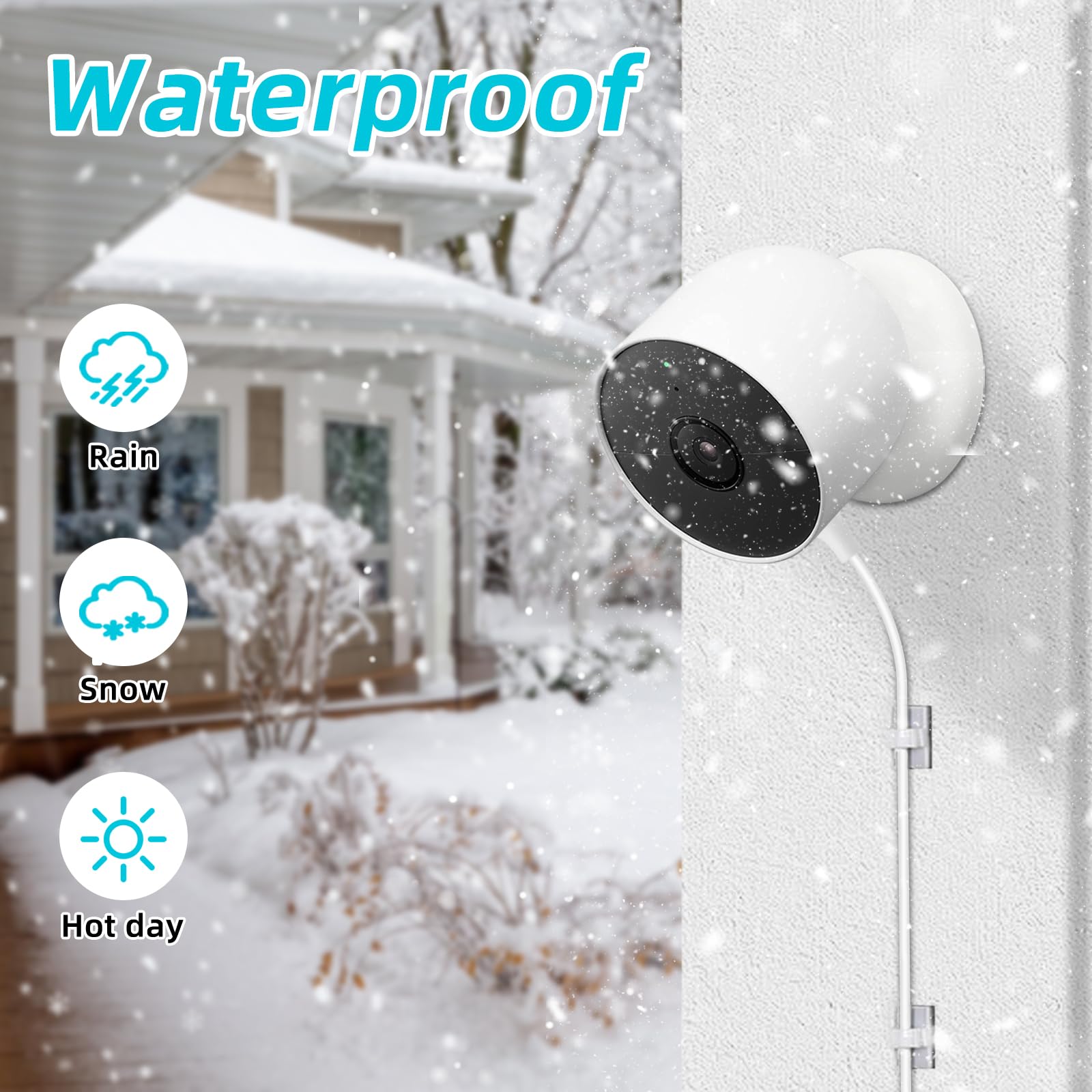 Sudenwlis Power Cable For Google Nest Cam Outdoor Or Indoor, Battery(2Nd Generation) 16Ft/5M Weatherproof Charging Cable With Ad