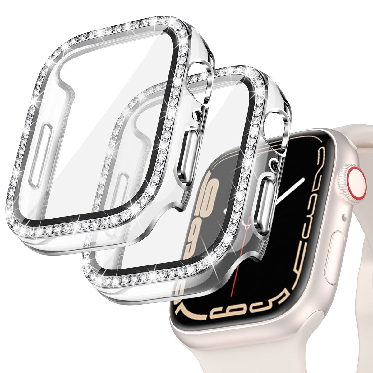 Goton 2 Pack Bling Screen Protector Case For Apple Watch Series 3 2 1 38Mm With Tempered Glass, Women Glitter Diamond Rhinestone
