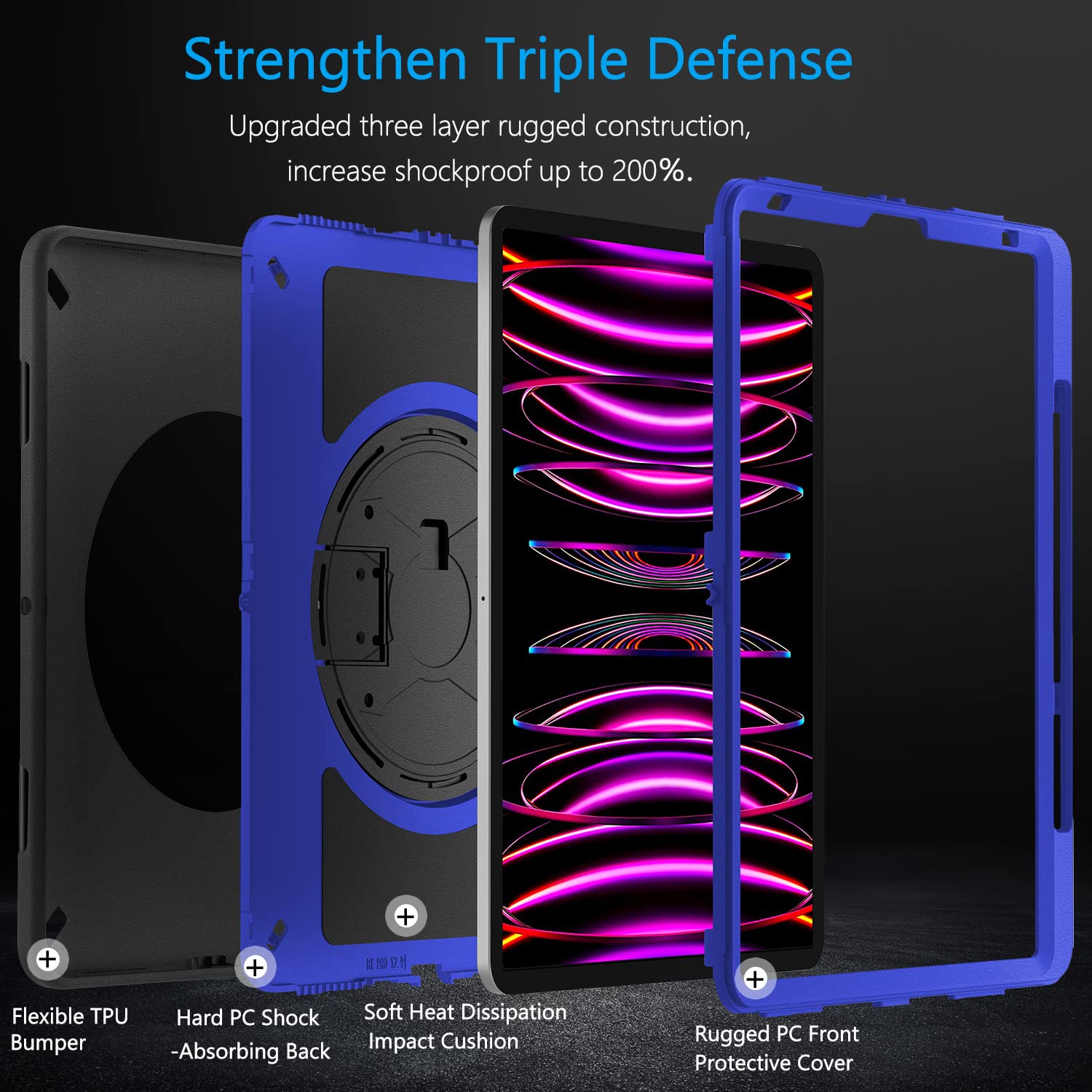 Miesherk Military Grade Heavy Duty Shockproof Case For Ipad Pro 12.9 Inch 6Th/5Th/4Th Generation With Pencil Holder, Rotating St