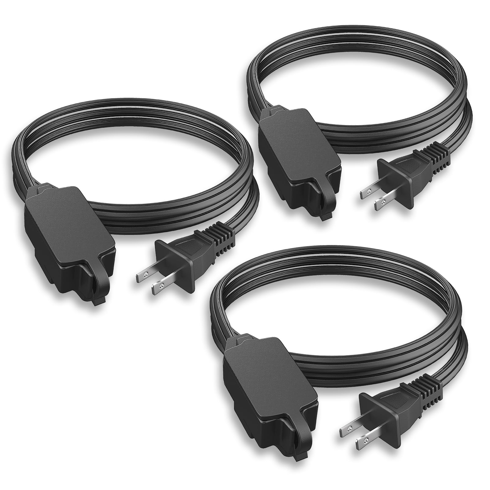 Plugtul Indoor Extension Cord 6 Ft, 2 Prong Black Extension Cord, 3 Polarized Outlets With Safety Cap Protect For Home Office, 1