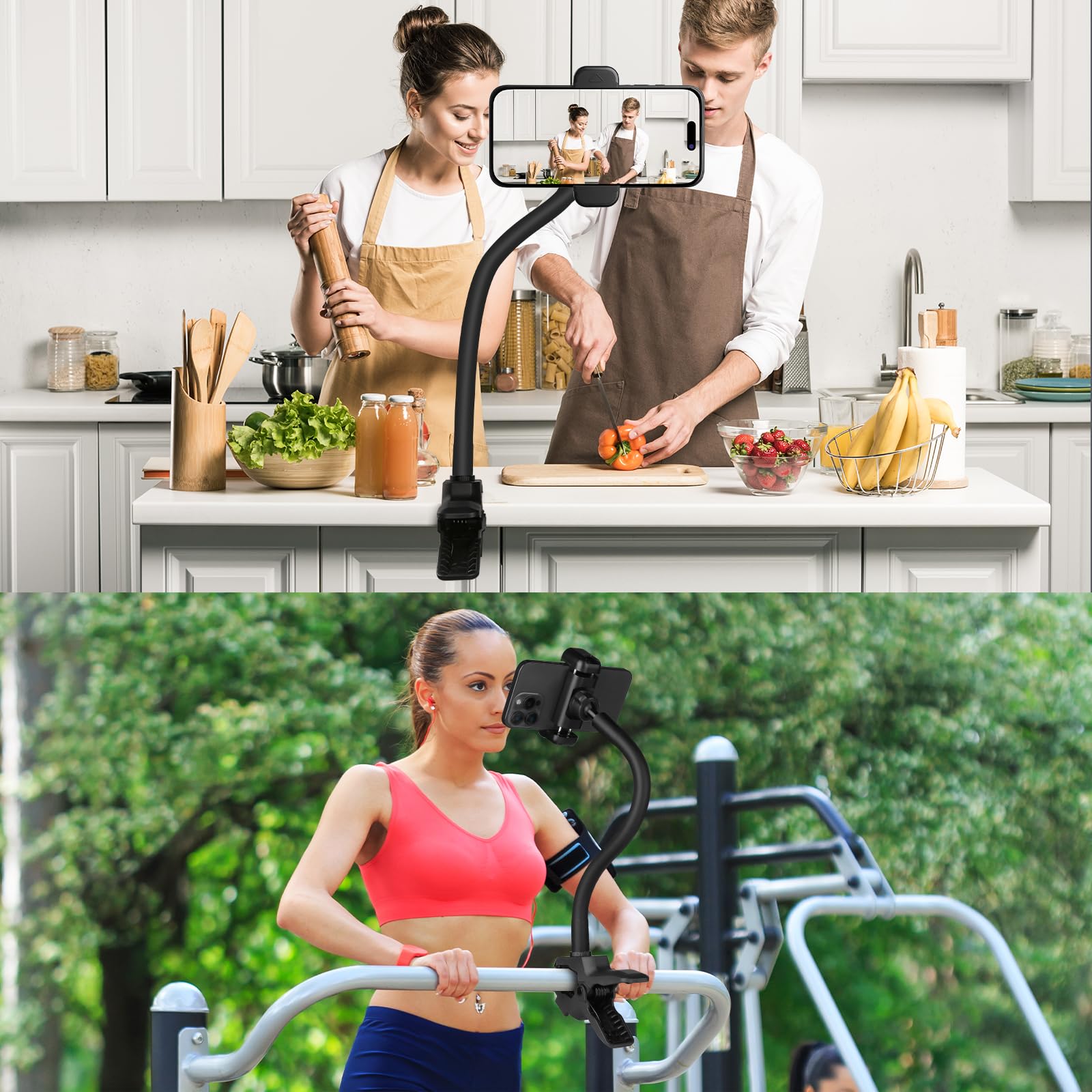 Mippko Phone Holder Jaws Flex Clamp,11.8'' Long Gooseneck Arm Aluminum Alloy Ball Head Mount For Desk/Table/Pole/Board,Compatibl