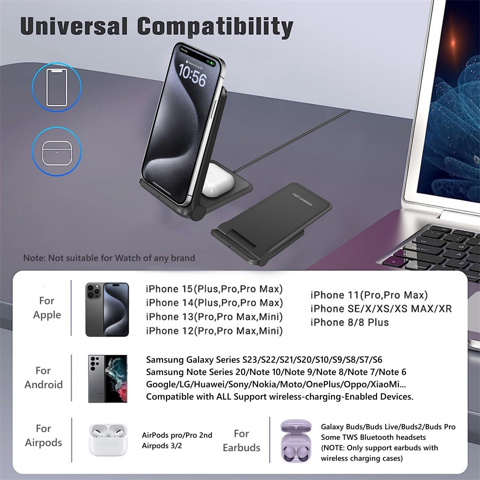 25W Wireless Charger,Foldable 2 In 1 Wireless Charging Station For Apple Iphone 15/15 Pro/14/13/12/11/Plus/Se/X/Airpods,Pdkuai 1