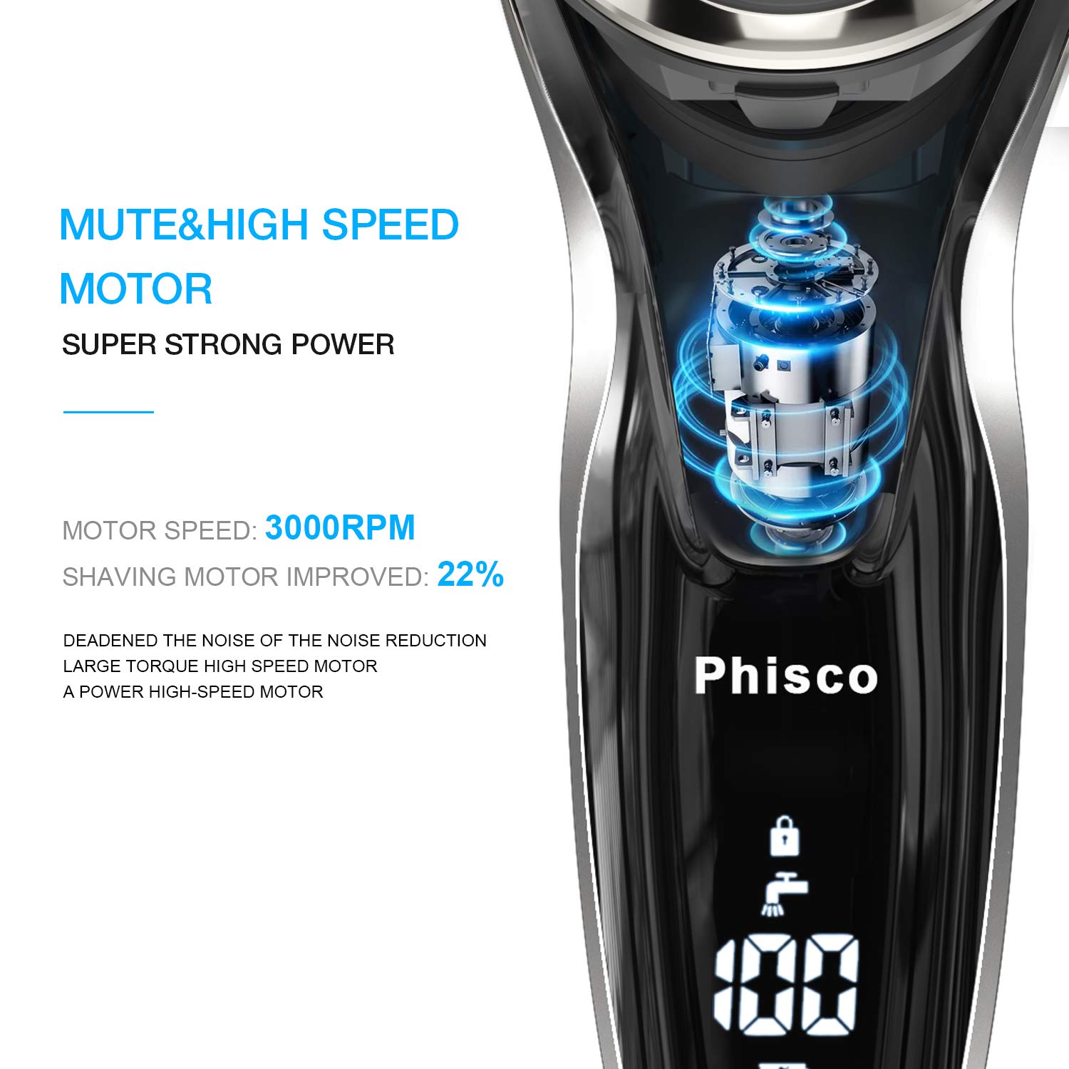 Phisco Electric Shaver Razor For Men With Floating Rotary Razor Ipx7 Led Display Rechargeable Dry/Wet Men'S, Electric Shavers Fo