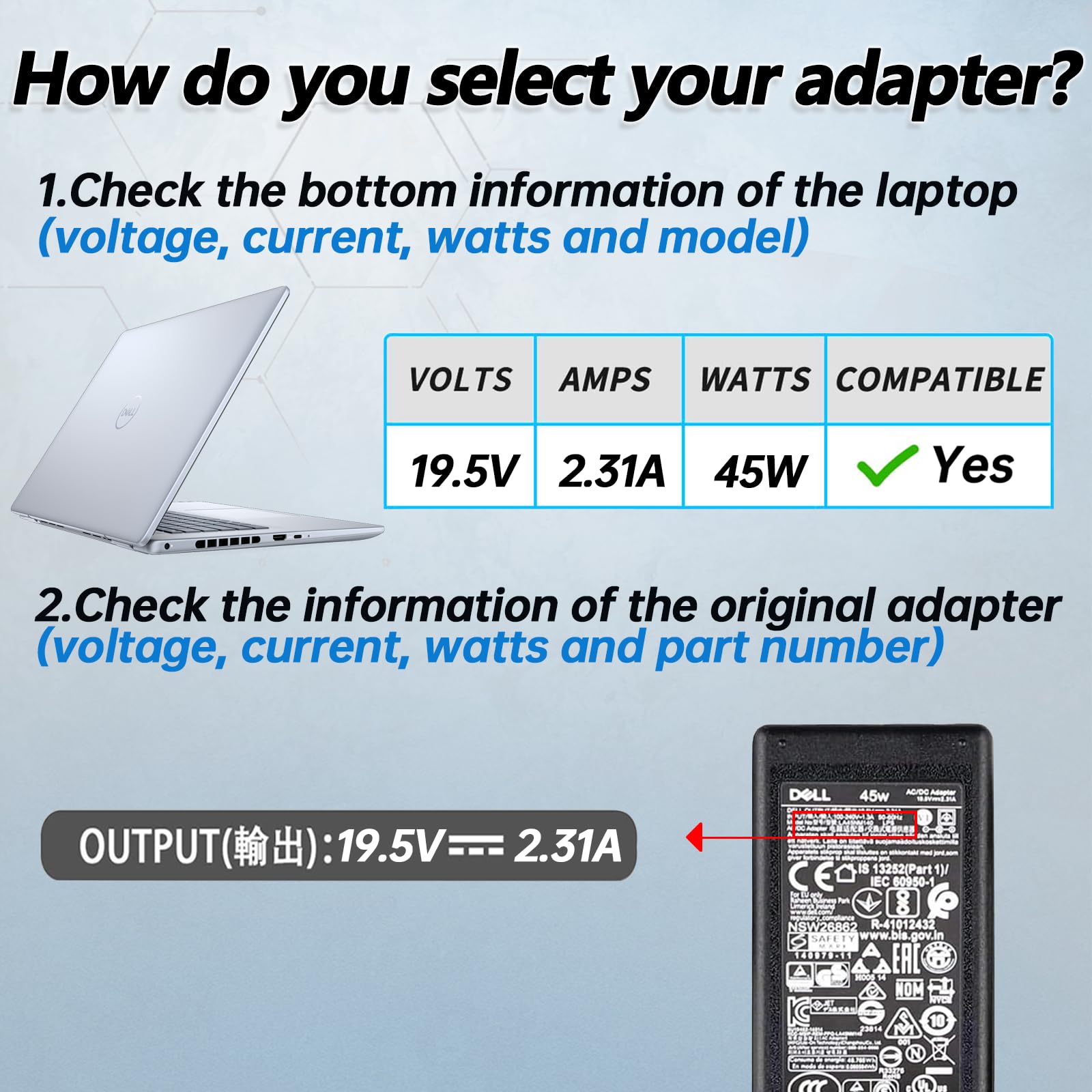 Original 45W Laptop Charger For Dell Inspiron 11 13 14 15 17 3000 5000 7000 Series 3583 3558 3565 5555 3552 5559 7558 3593 5570