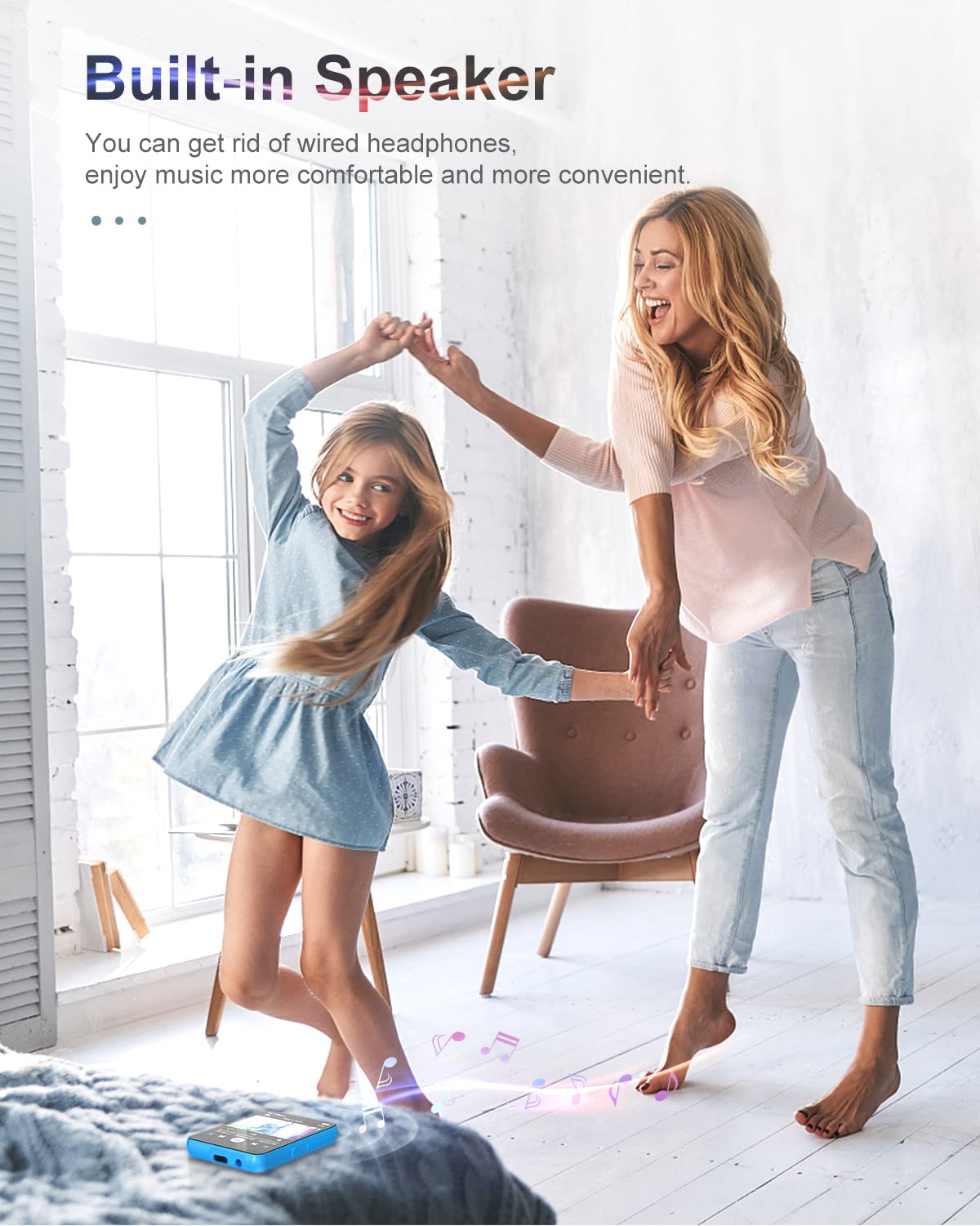 64Gb 2.4'' Full Touch Screen Mp3 Player With Bluetooth 5.3, Portable Hifi Sound Quality Music Player With Speaker, Fm Radio, Lin