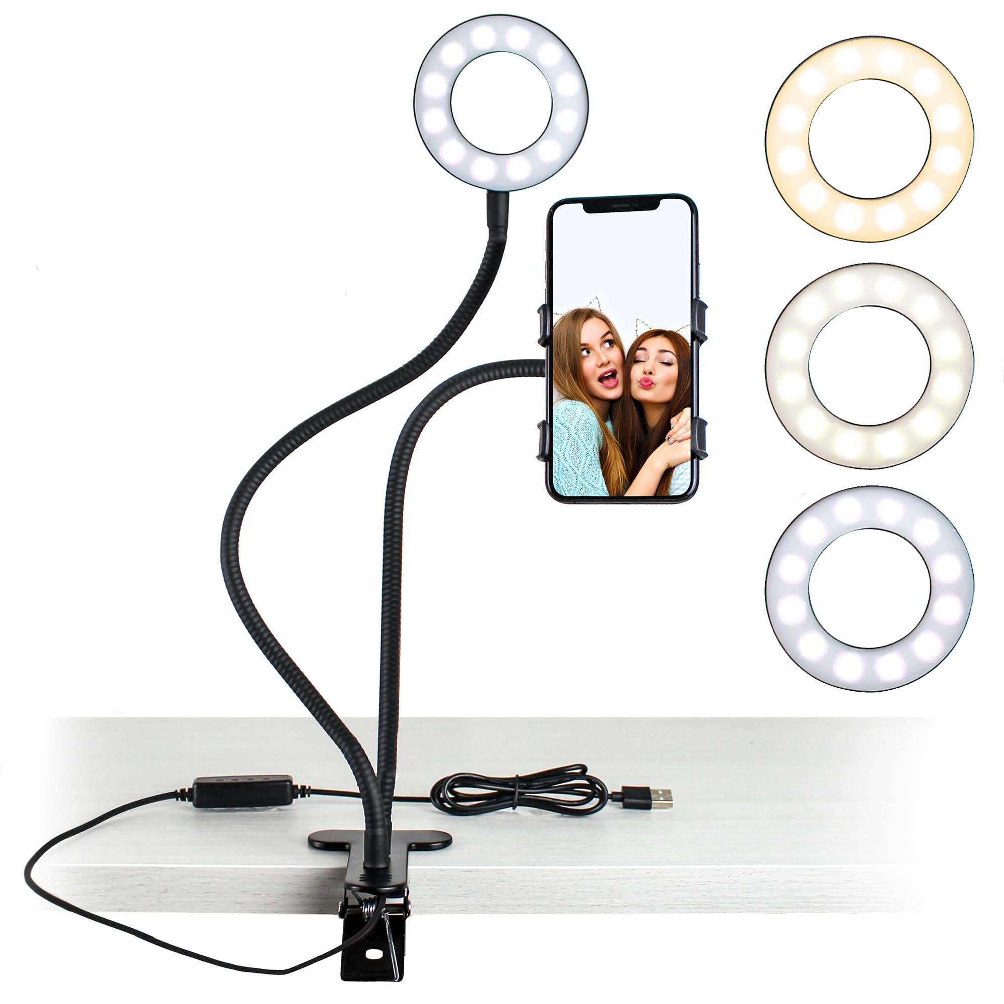 Aduro U Stream Selfie Ring Light with 24� Gooseneck Stand & Cell Phone Holder, Social Media Influencer Live Streaming Phone Mount and Light Kit (Black)