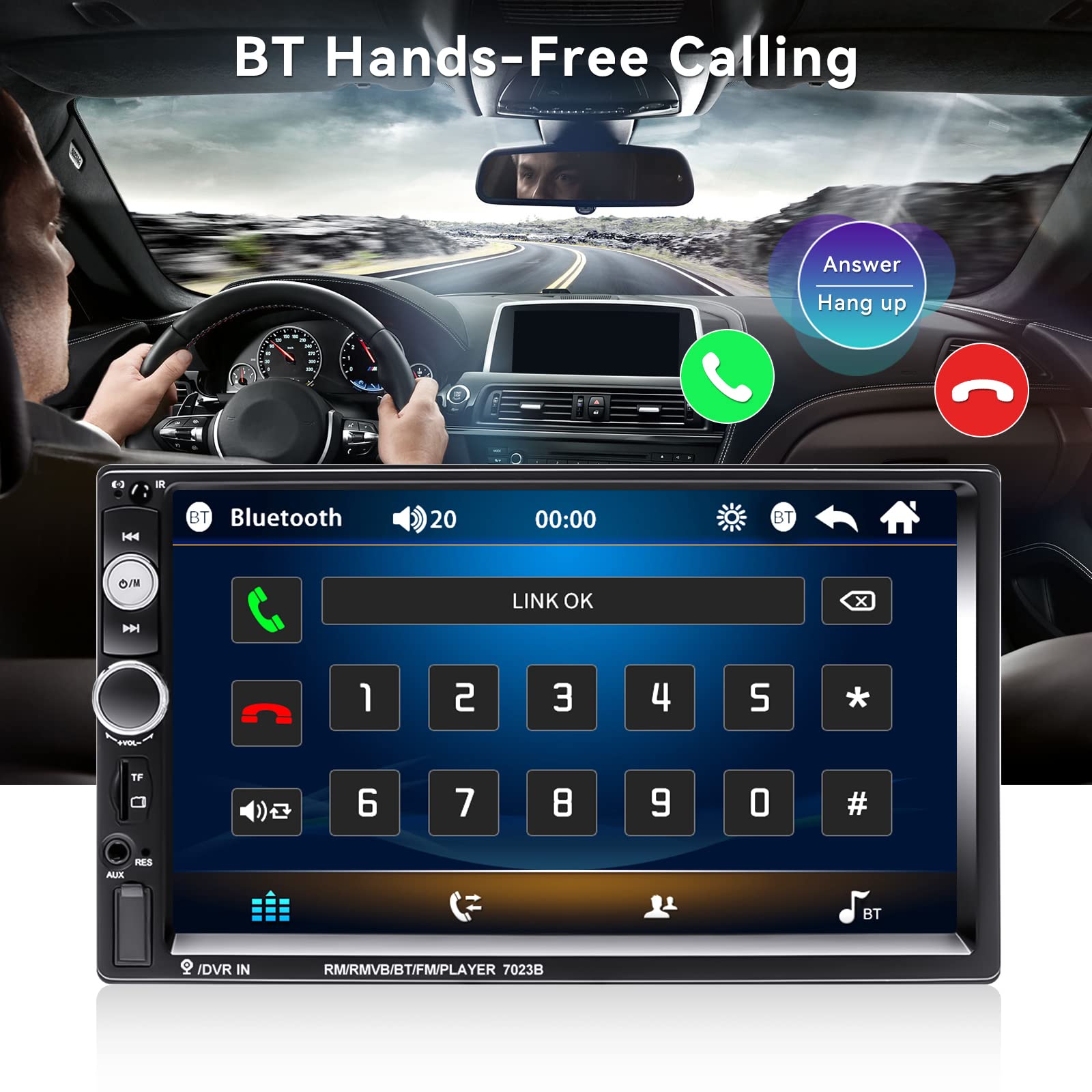 Camecho 7' Double Din Car Stereo Audio Bluetooth Mp5 Player Usb Fm Multimedia Radio+ 4 Led Mini Backup Camera With Steering Wheel Remote Support Mobile Phone Synchronization (Used In Android/Ios)
