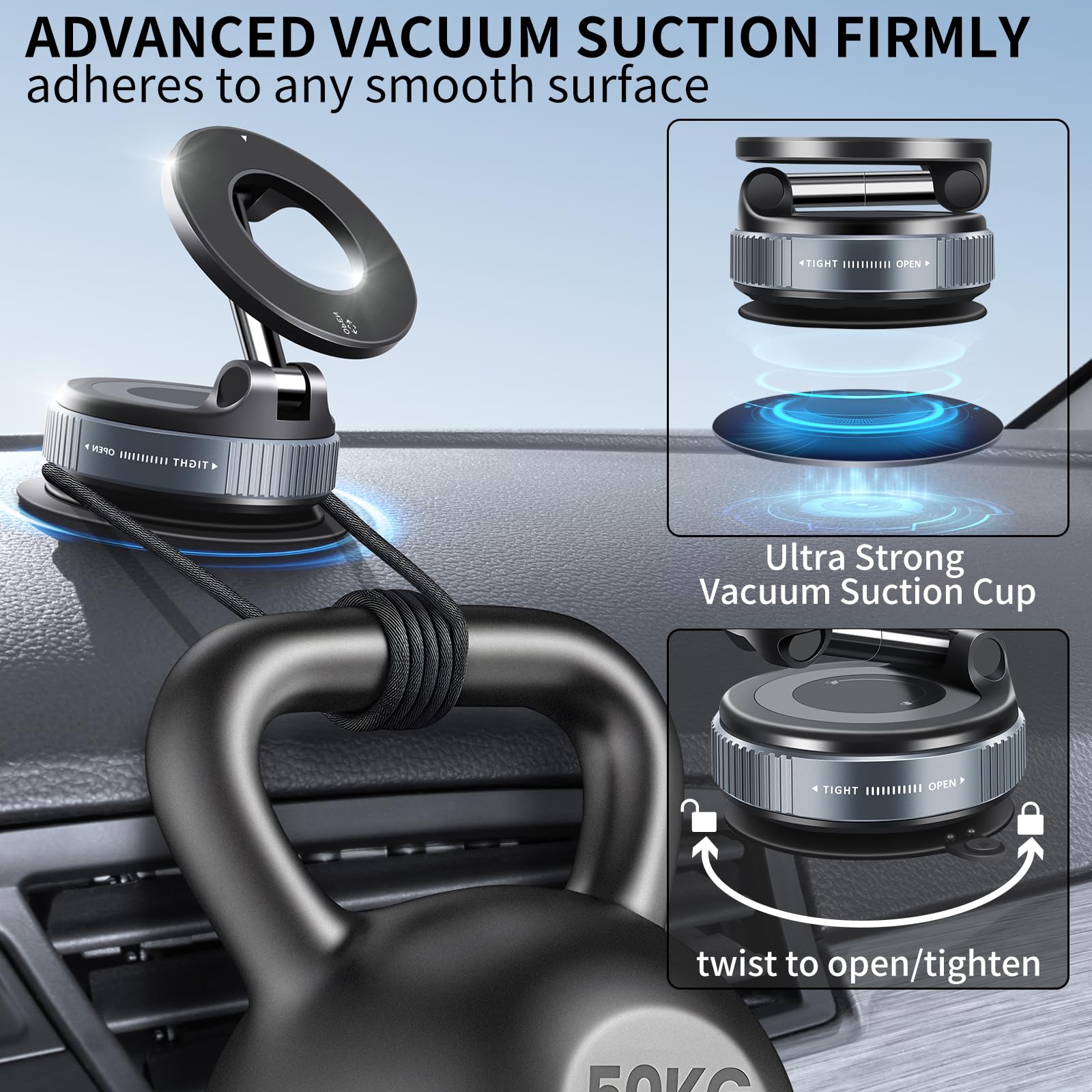 Ilkcc Vacuum Suction Magnetic Phone Holder, 2025 Upgraded Vacuum Suction Cup Mount For Magsafe, 360 Adjustable Foldable Portable