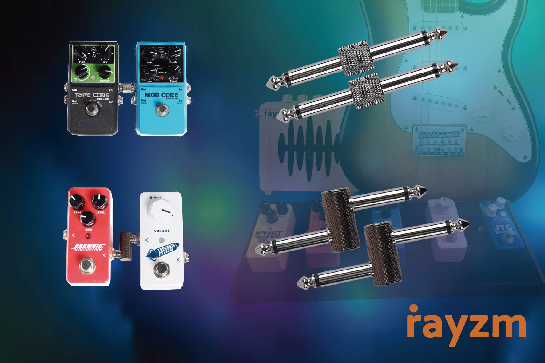 Rayzm Guitar Pedal Patch Connector, 6.35Mm (1/4) Effect Pedal To Pedal Coupler, Male To Male Plug Adaptor For Guitar Pedalboard