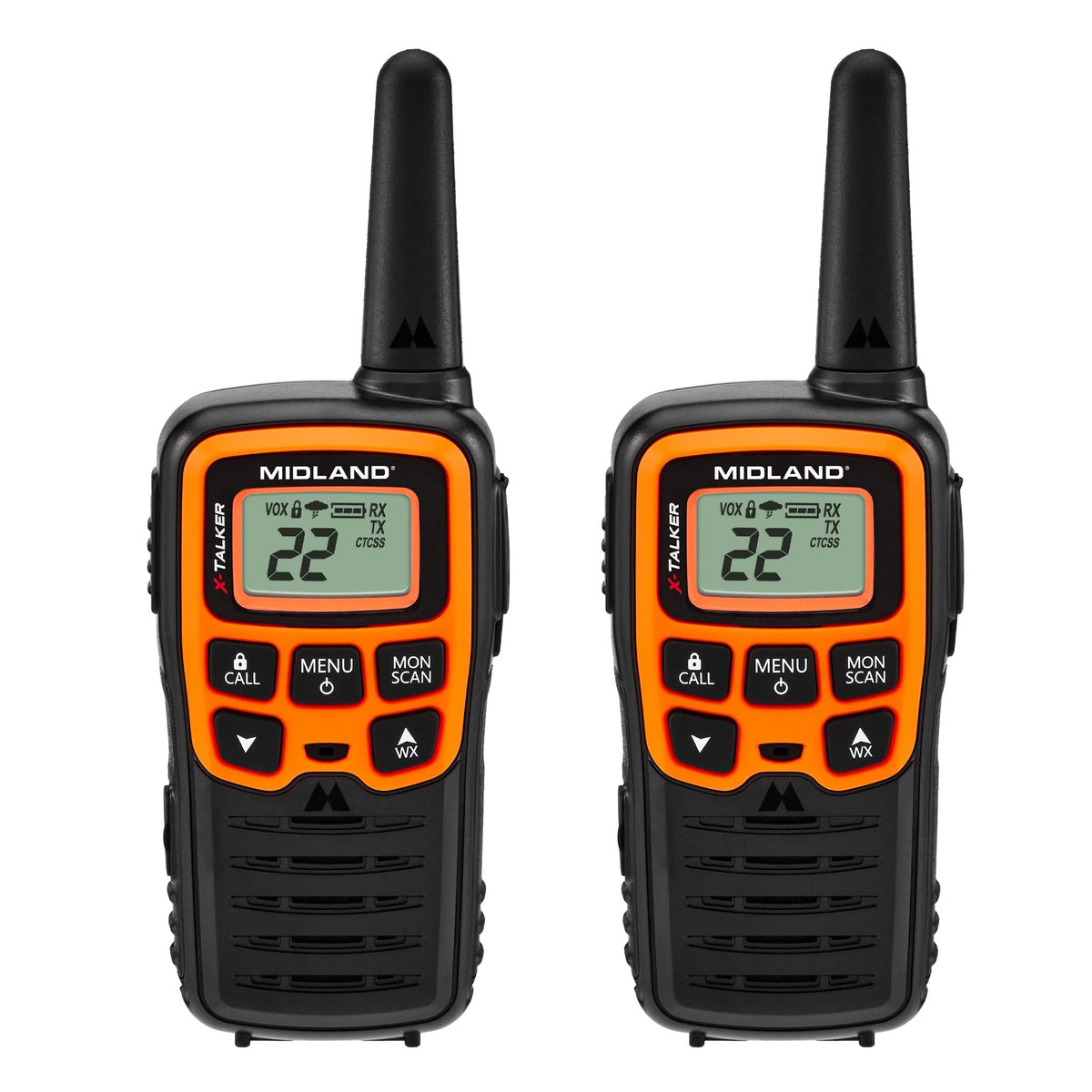 Midland  T51Vp3 X Talker Spotting And Recovery Walkie Talkie Long Range   Frs Two Way Radio For Kids Caravanning With Noaa Weather Scan + Alert, 38 Privacy Codes   Black/Orange   2 Pack