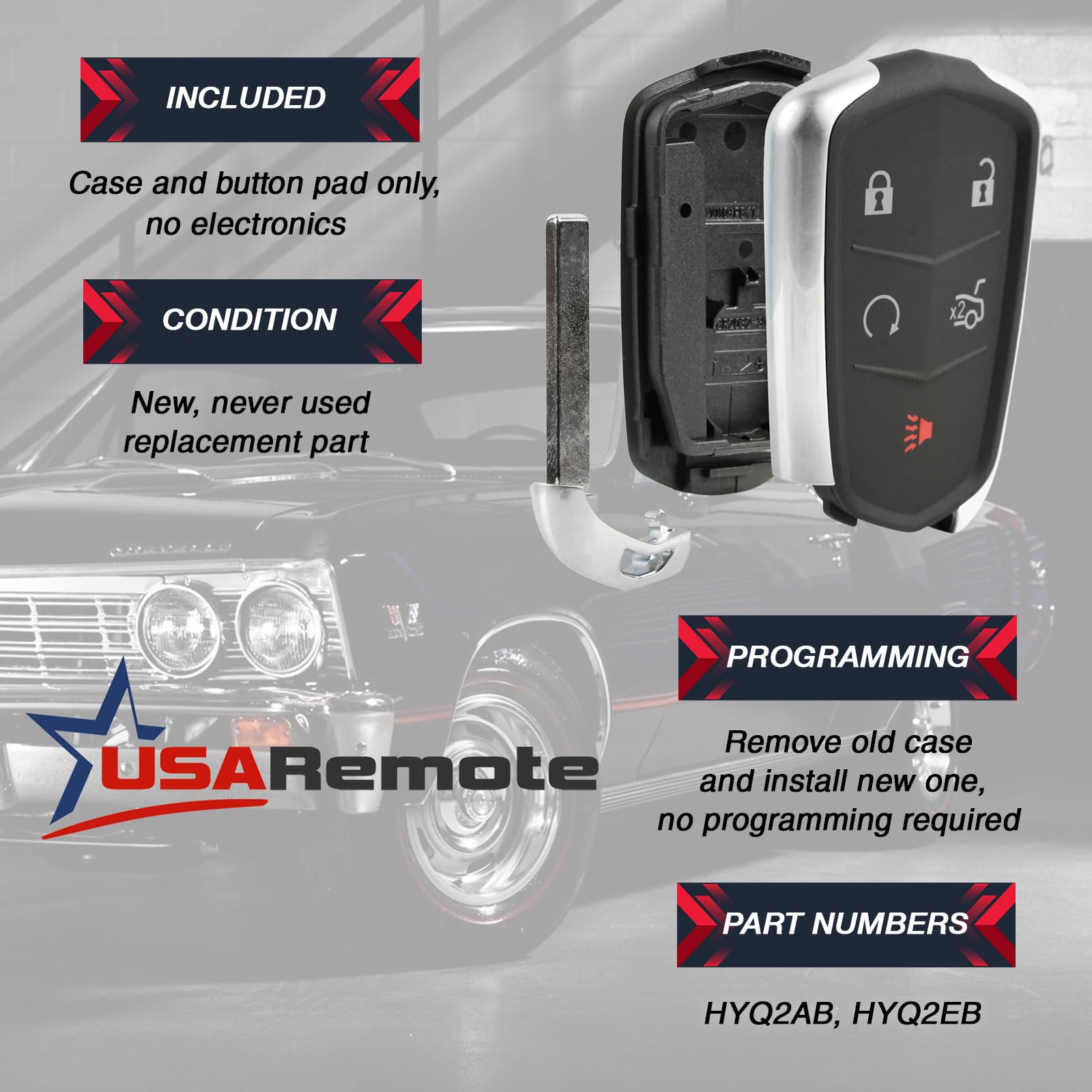 Key Fob Keyless Entry Smart Remote Shell Case & Pad Fits Cadillac Ats, Ct6, Cts, Srx, Xt5, Xts