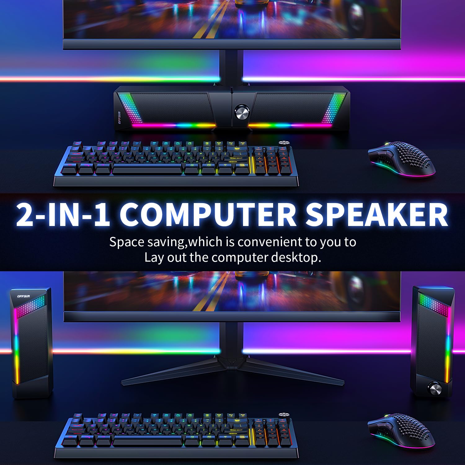 Offsir Computer Speakers, Pc Speaker, Gaming Speakers For Pc Computer Laptop Desktop Monitor, Rgb Speakers With Touch Sensitive