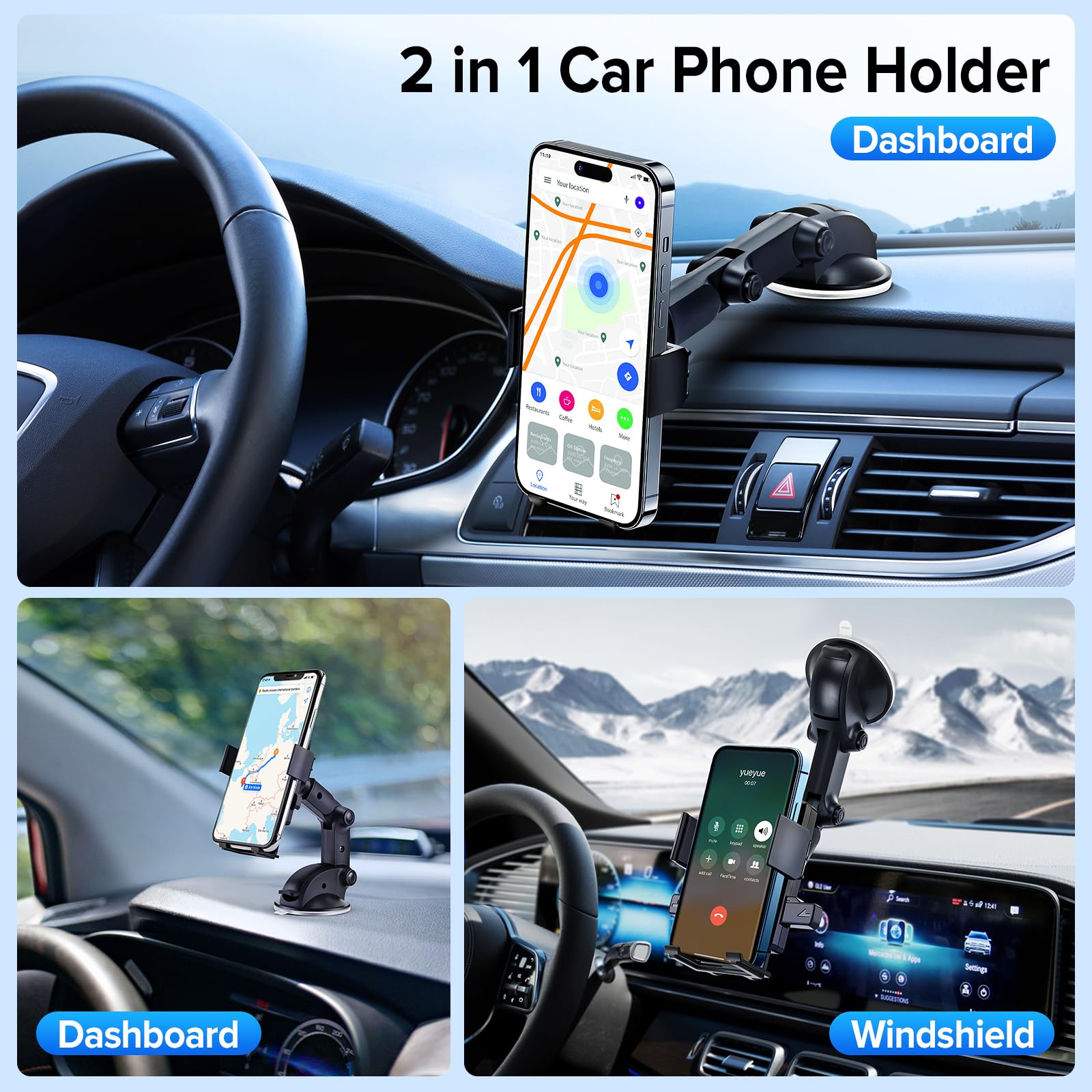 Tsakbam Phone Holders For Your Car, Car Phone Holder Mount, Universal Adjustable Dashboard Cell Phone Holder For All Iphone Andr