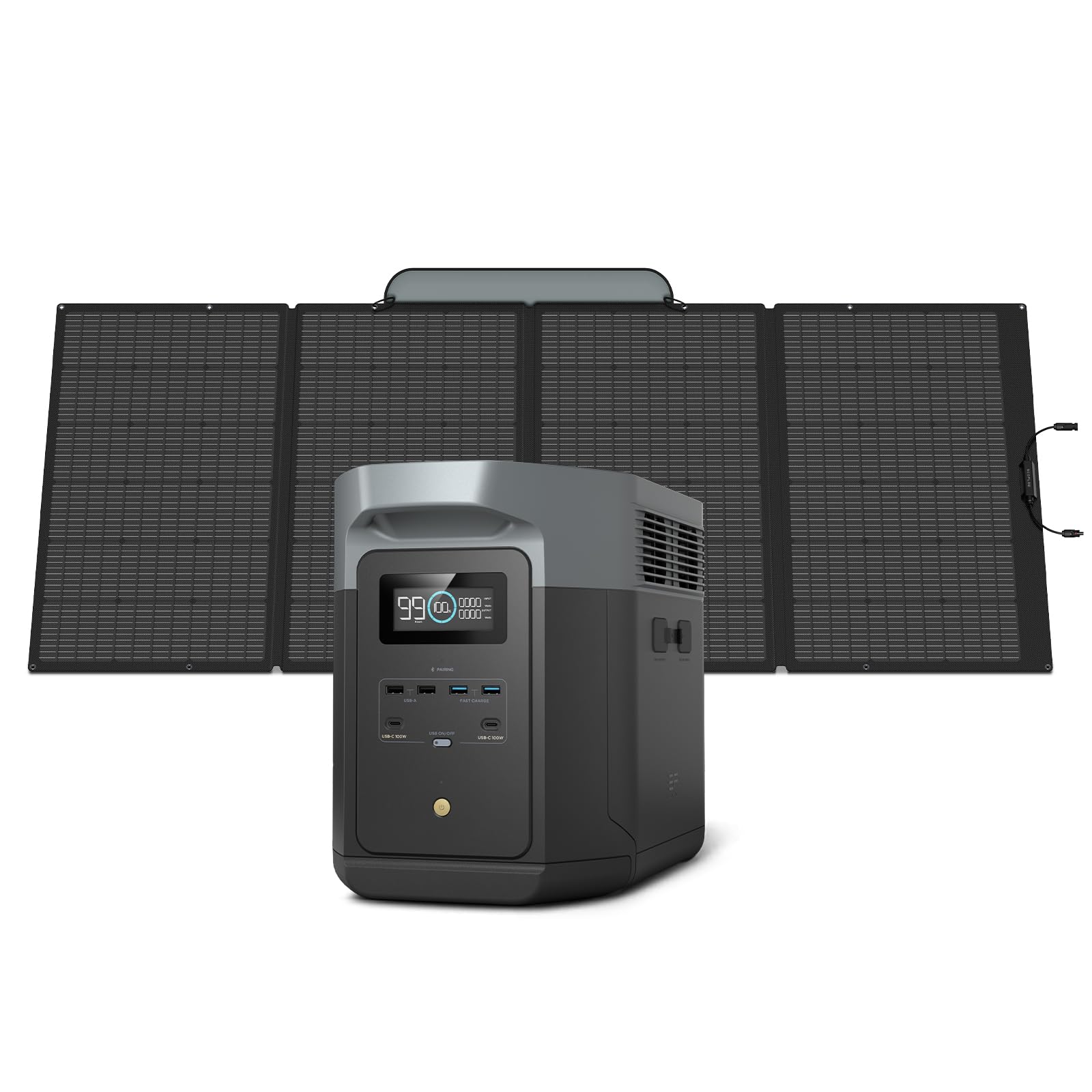 Ef Ecoflow Solar Generator Delta 2 Max 2048Wh With 400W Solar Panel, Lfp Battery Portable Power Station Up To 3400W Ac Output Fa