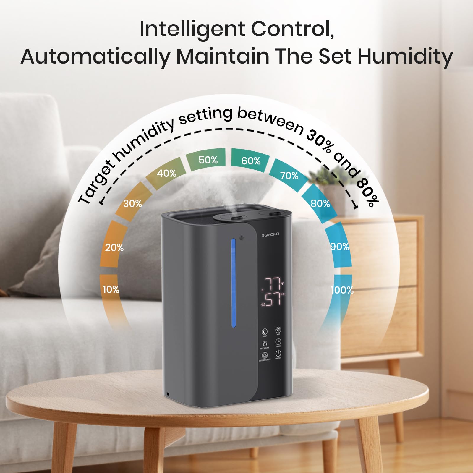 Ogacfo 5L Smart Air Humidifiers For Bedroom With Essential Oils, Top Fill 50H Runtime Cool Mist Large Humidifiers For Home Bedro