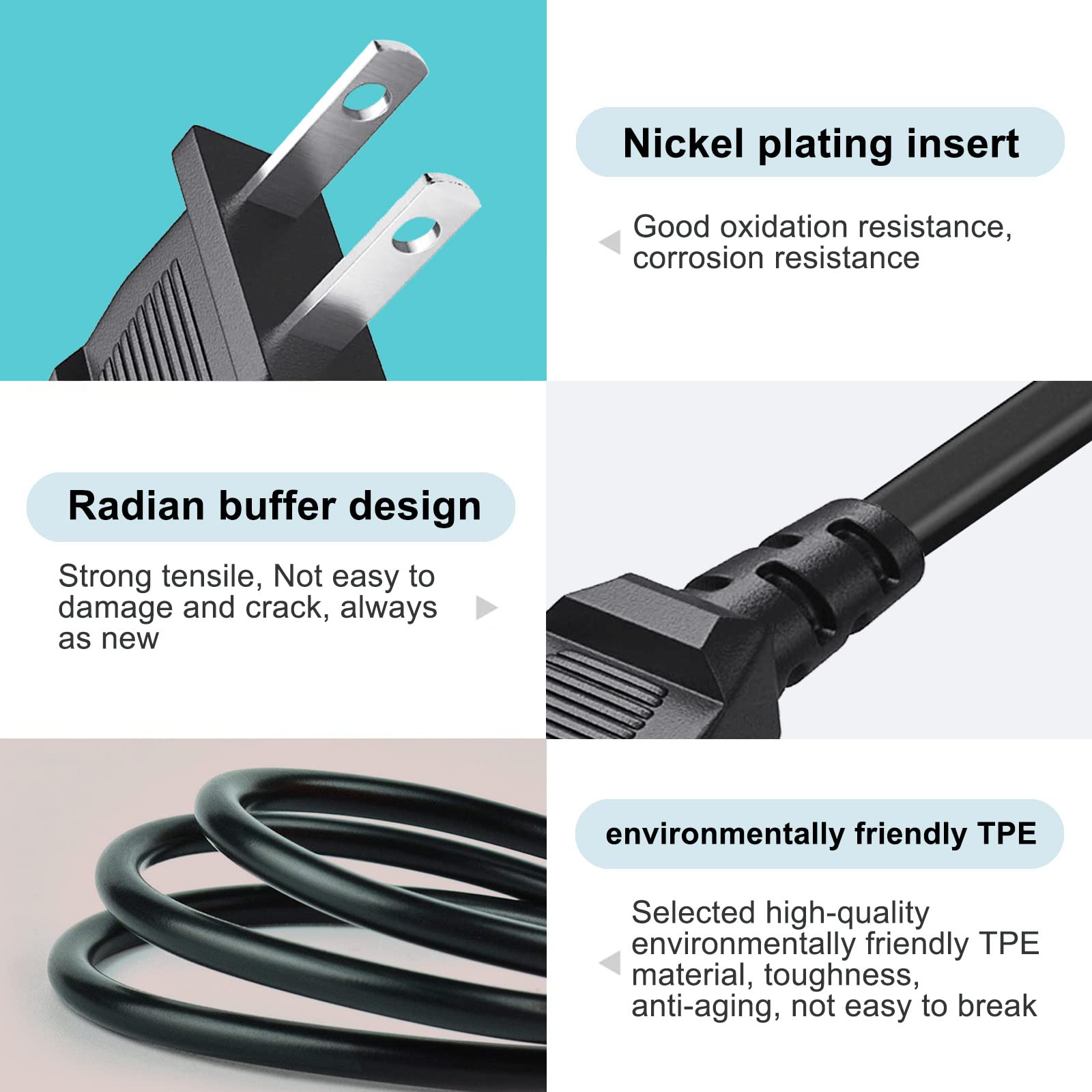 8Ft 2 Prong Power Supply Cable Cord For Sony Ps5/Ps4/Ps3,Xbox Series S/X, Xbox One S/X, Playstation 5 4 3, Tcl Roku Smart Tv 32' 40' 43' 50' 55' 60' 65' 75' 85' Inch Tv Tcl Roku Tv Replacement Plug A