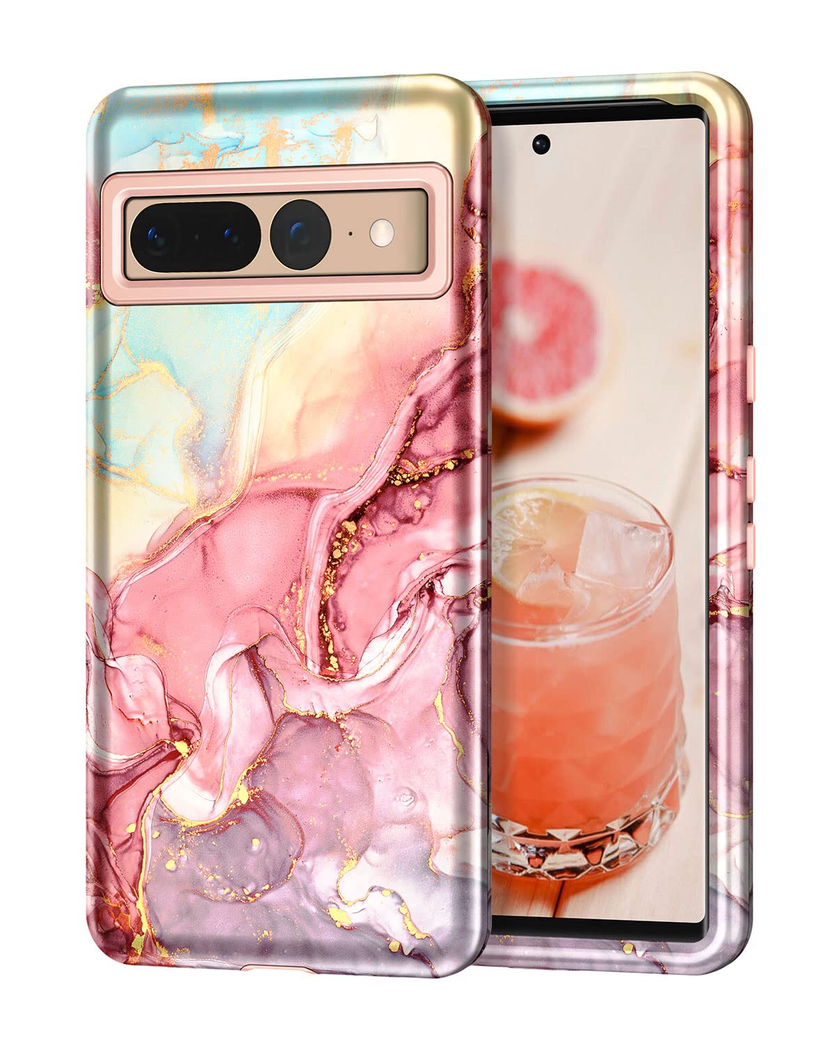 Btscase for Google Pixel 7 Pro Case, Marble Pattern 3 in 1 Heavy Duty Shockproof Full Body Rugged Hard PC+Soft Silicone Drop Pro