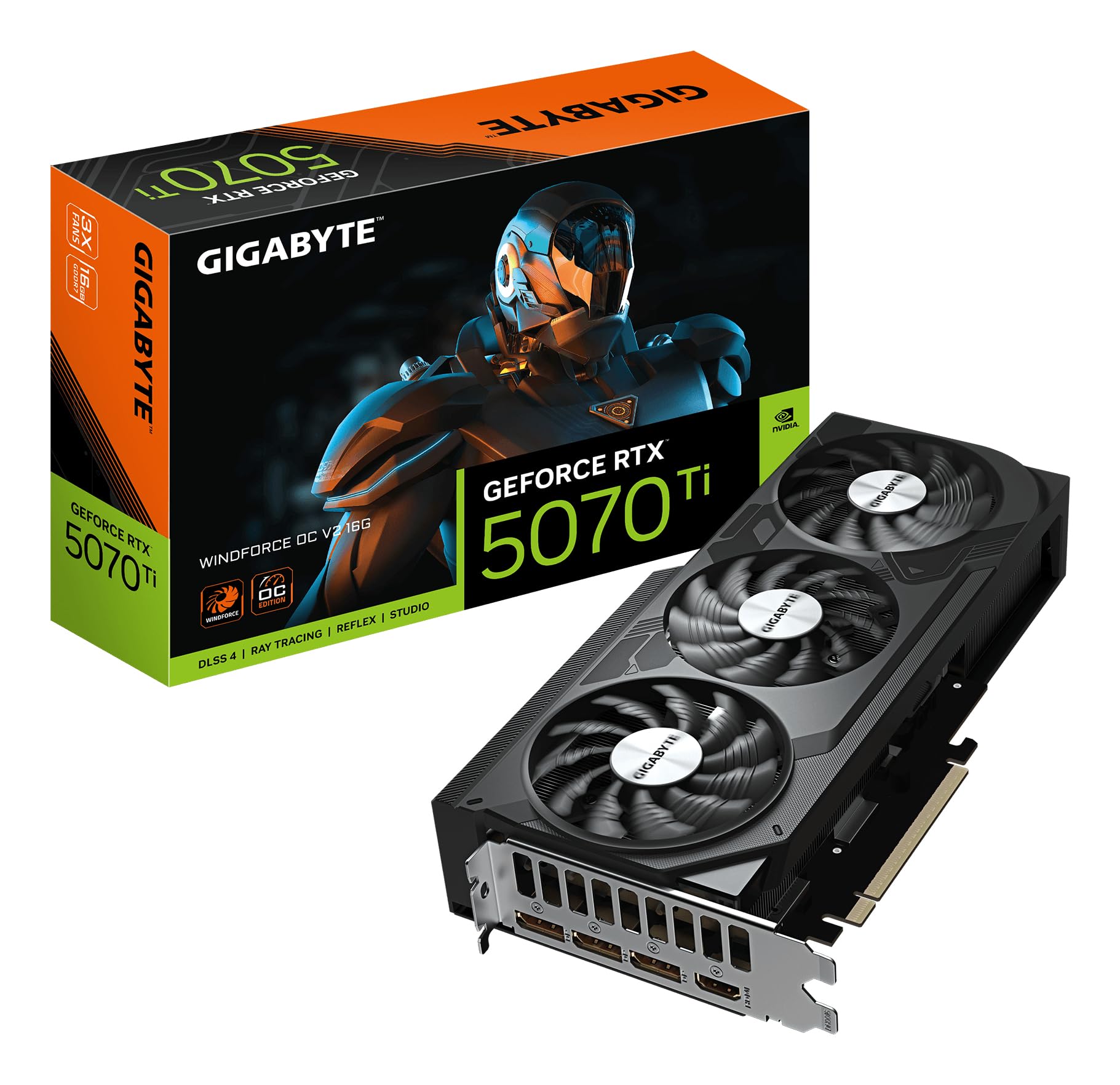 GIGABYTE GeForce RTX 5070 Ti WINDFORCE OC V2 16G Graphics Card - 16GB GDDR6, 256bit, PCI-E 5.0, 2497 MHz Core Clock, 3 x Display