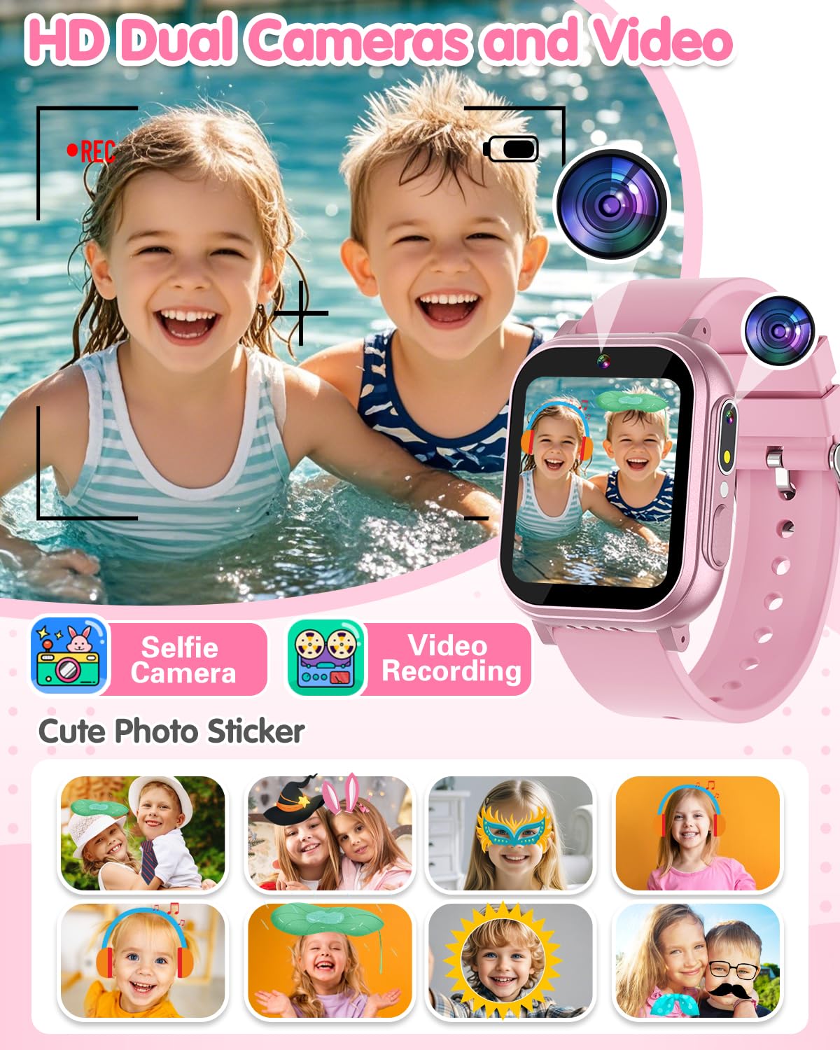 Kids Waterproof Smart Watch Girls Toys Age 6-8, Kids Watch With 32 Games Dual Camera Hd Touchscreen Music Habit Tracking Alarm P