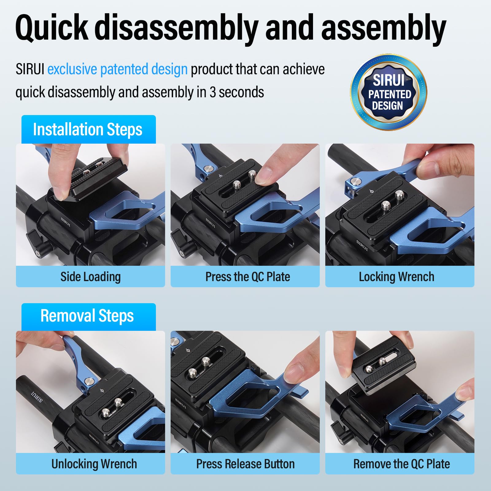 Sirui Universal Camera 15Mm Rod Rail Baseplate With Dual Carbon Fiber Rods, Y Shaped Lens Bracket, Quick Release Plate And Clamp Set, Rod Rail Base Plate For Tripod, Shoulder Rig, Sc Bps