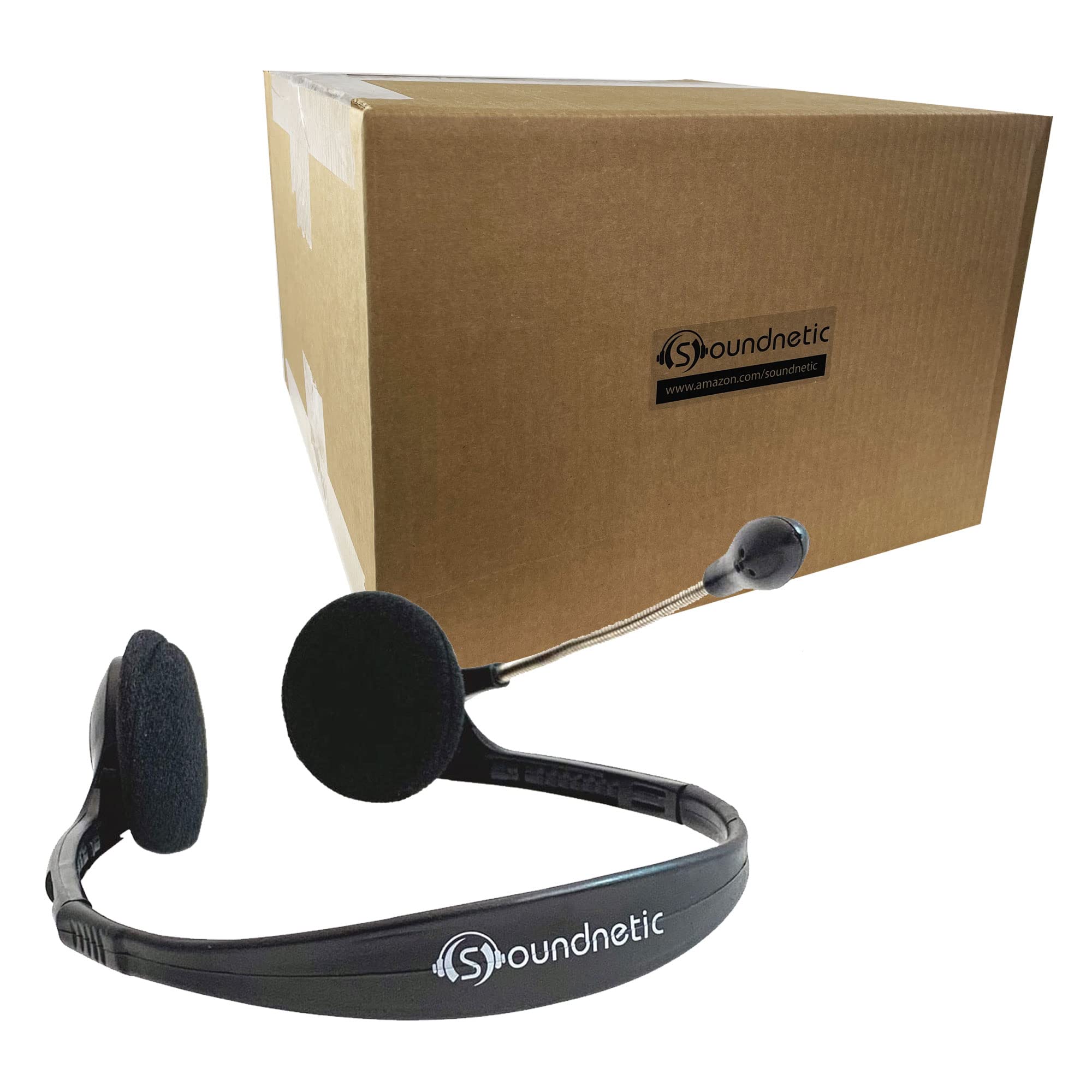 Soundnetic Disposable Stereo Classroom Headset With 3.5Mm Plug And Boom Microphone, Black (100 Pack)