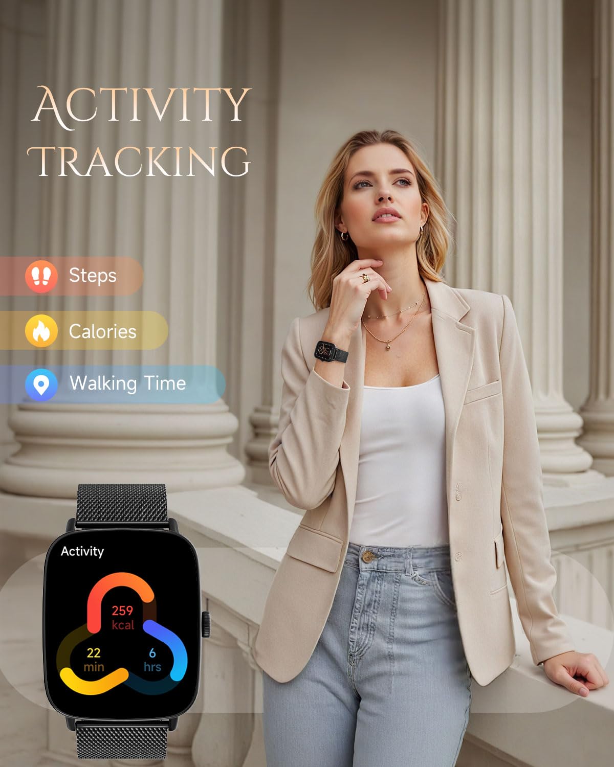 Toobur Smart Watch For Women, Android And Ios Phones Compatible, Fitness Tracker, Running Step Counter Smartwatch, Sleep/Heart R