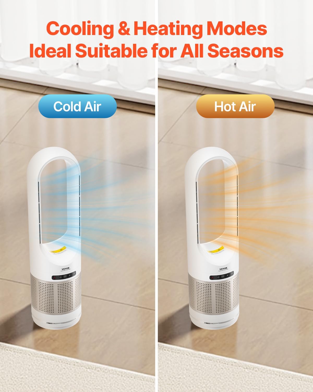 Vevor Tower Fan Bladeless, 16.4Ft/S Velocity Floor Fan That Blows Cold Air, 80 Oscillating 8-Speed Fans, 8H Timer, Standing Fans