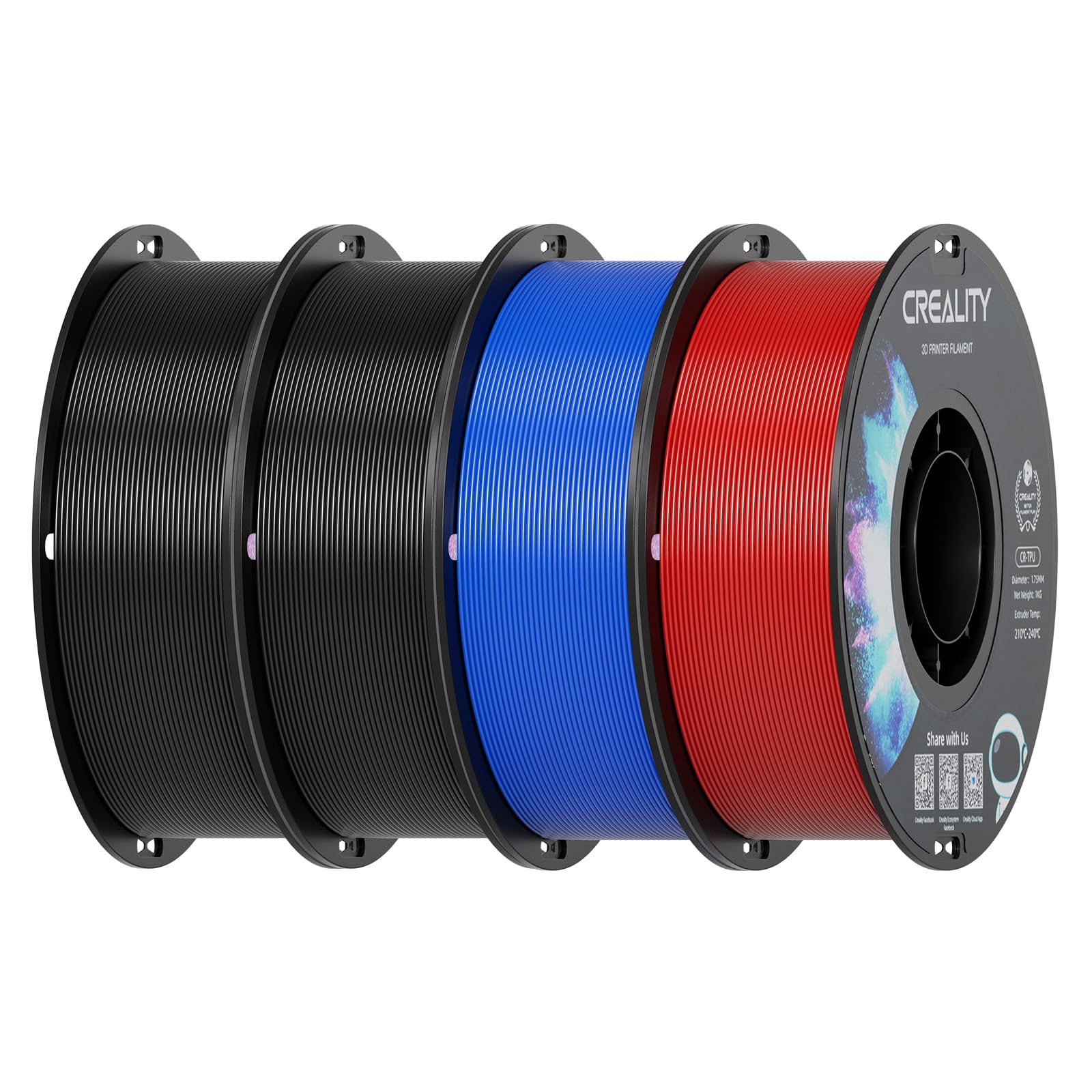 Creality TPU Filament 1.75 4 kg, 95A 3D Printing Filament, High Hardness & Resilience, Soft Adhesive Material, Elastic, 1kg(2.2l