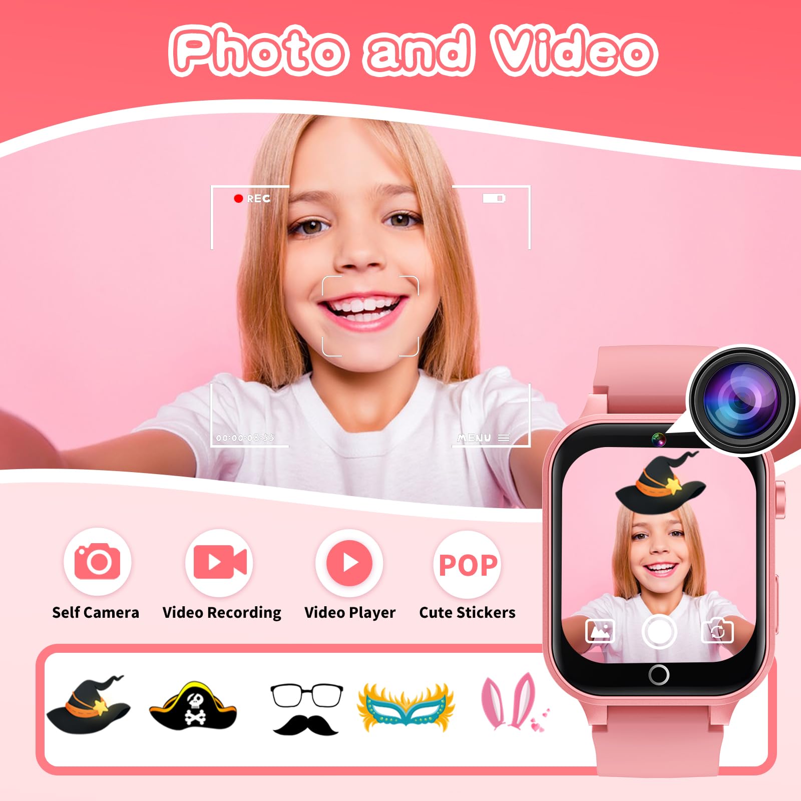 Kids Smart Watches Girls Age 6-12, 26 Games Touchscreen Kids Watch With Video Camera Music Player Learning Cards Audiostory Flas