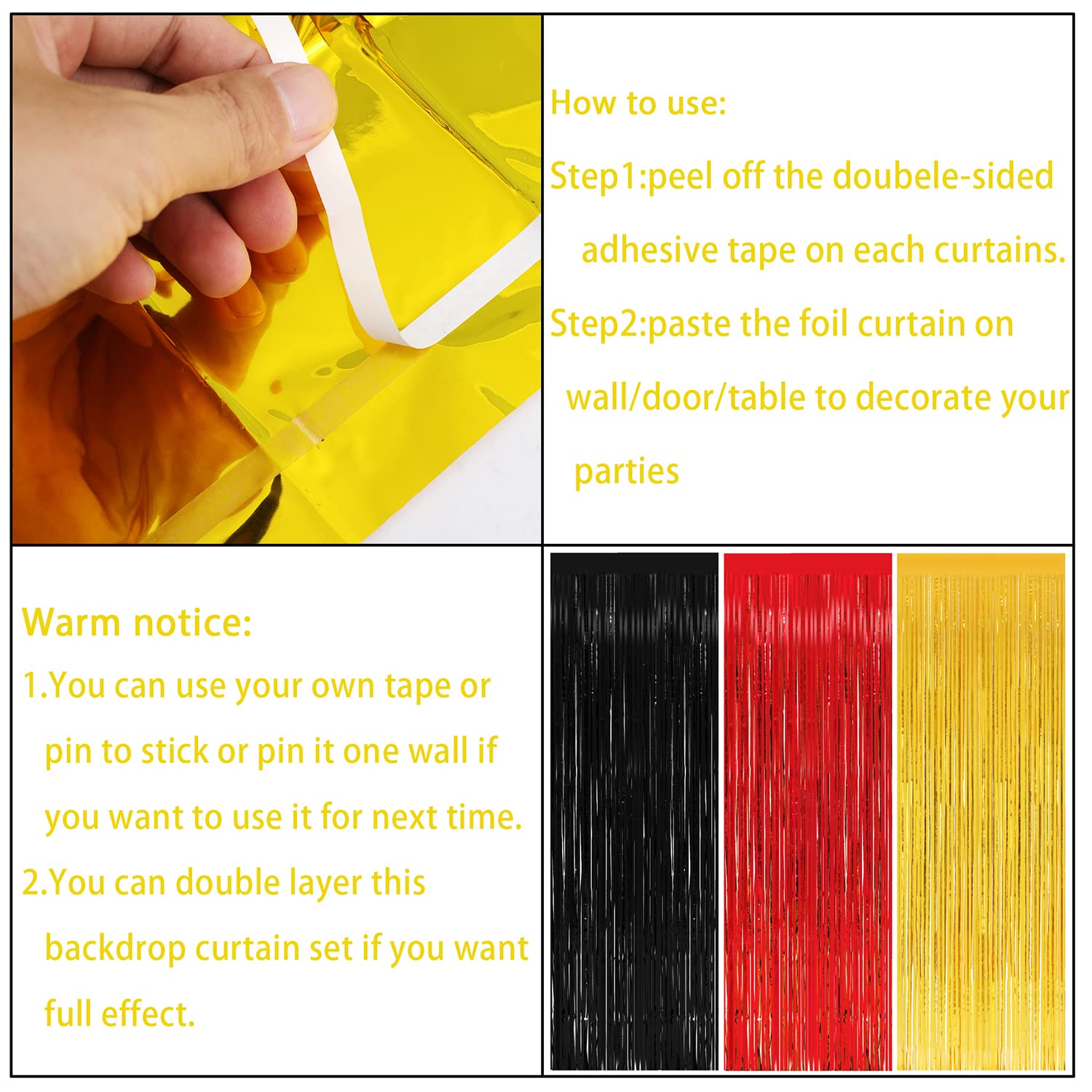 3 Pack Foil Curtains 8X9.84 Ft Red Gold And Black Fringe Metallic Backdrop Curtain For Mouse Themed Baby Shower Birthday Nursery