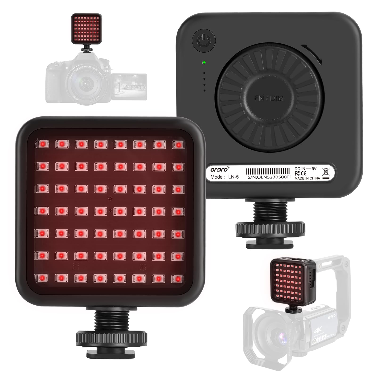 Ordro Ln 5 Mini Ir Night Vision Light Infrared Photography Light For Video Camera Camcorder Built In Rechargeable Battery With 3