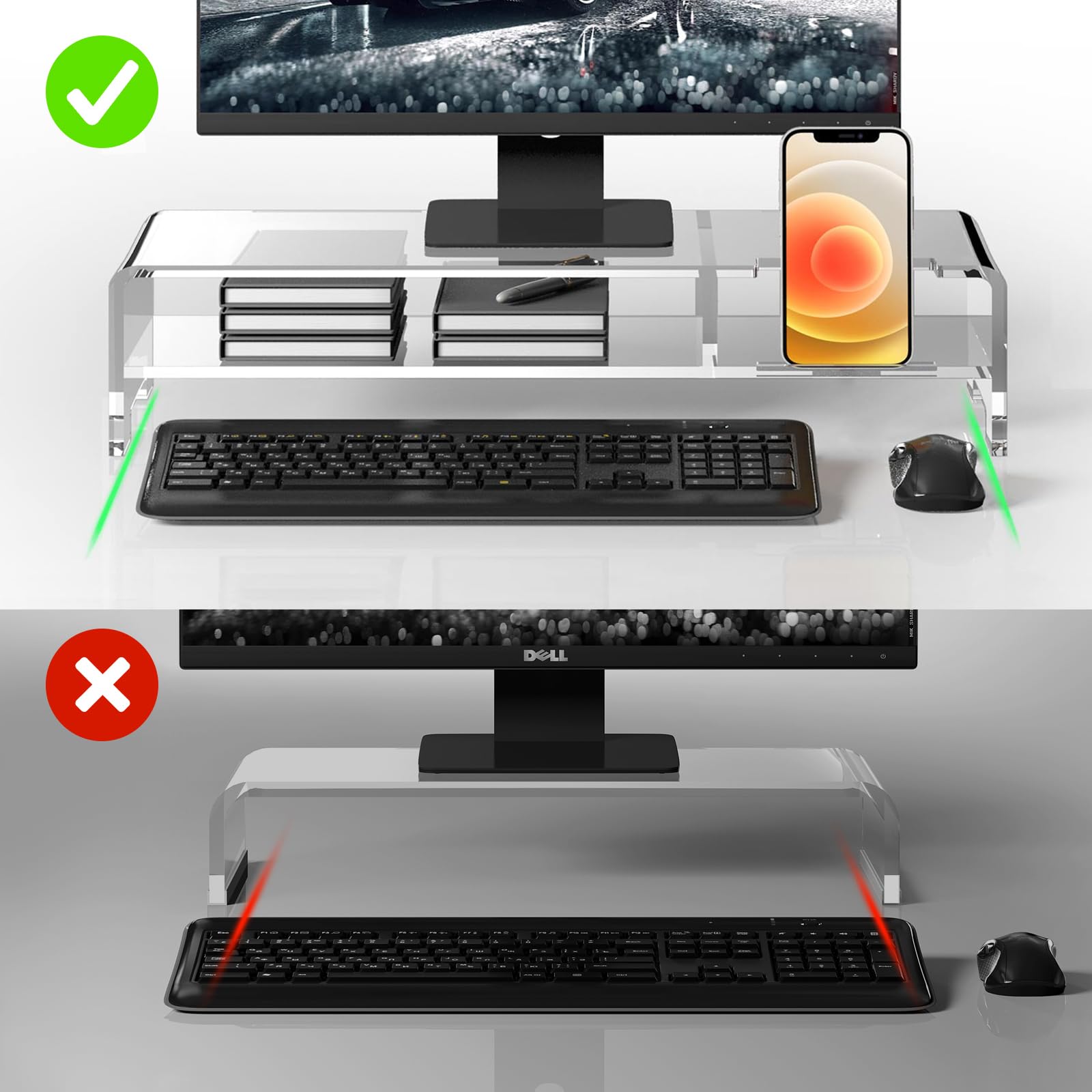 Beygorm Acrylic Monitor Stand Riser, Wide 20'', 2 Tier Computer With Storage, Desk Organizer Desktop Printer Laptop Storage Shel