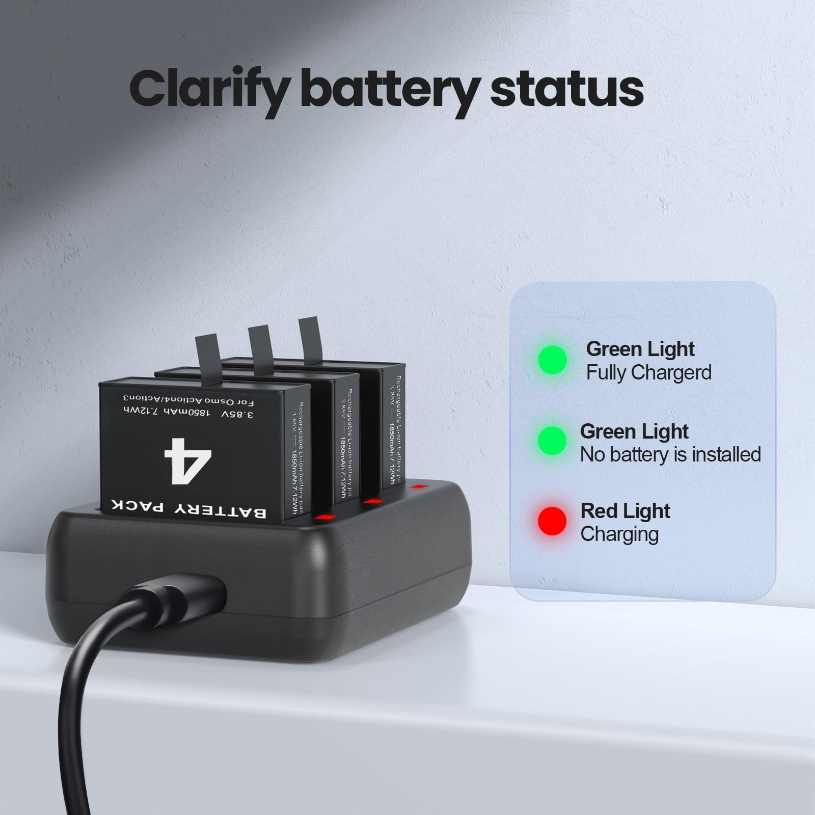 3 Packs Replacement Batteries For Dji Osmo Action 4, Osmo Action 3, 1850Mah Rechargeable Battery With 3 Channel Battery Charger,