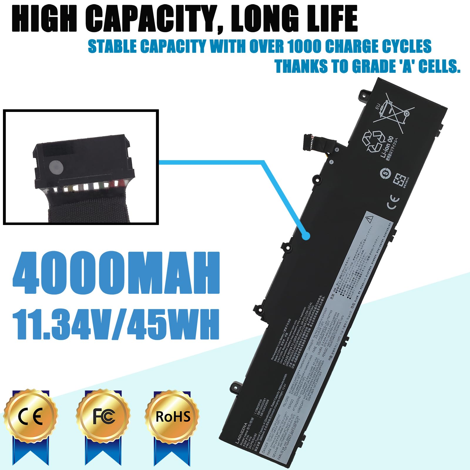 Laqueena L19M3Pd5 Laptop Battery Compatible With Lenovo Thinkpad E14 Gen 2 20T6 20Ta/ E14 Gen 3 20Y7 20Yd 20Ye/ E15 Gen 2 20T8 2